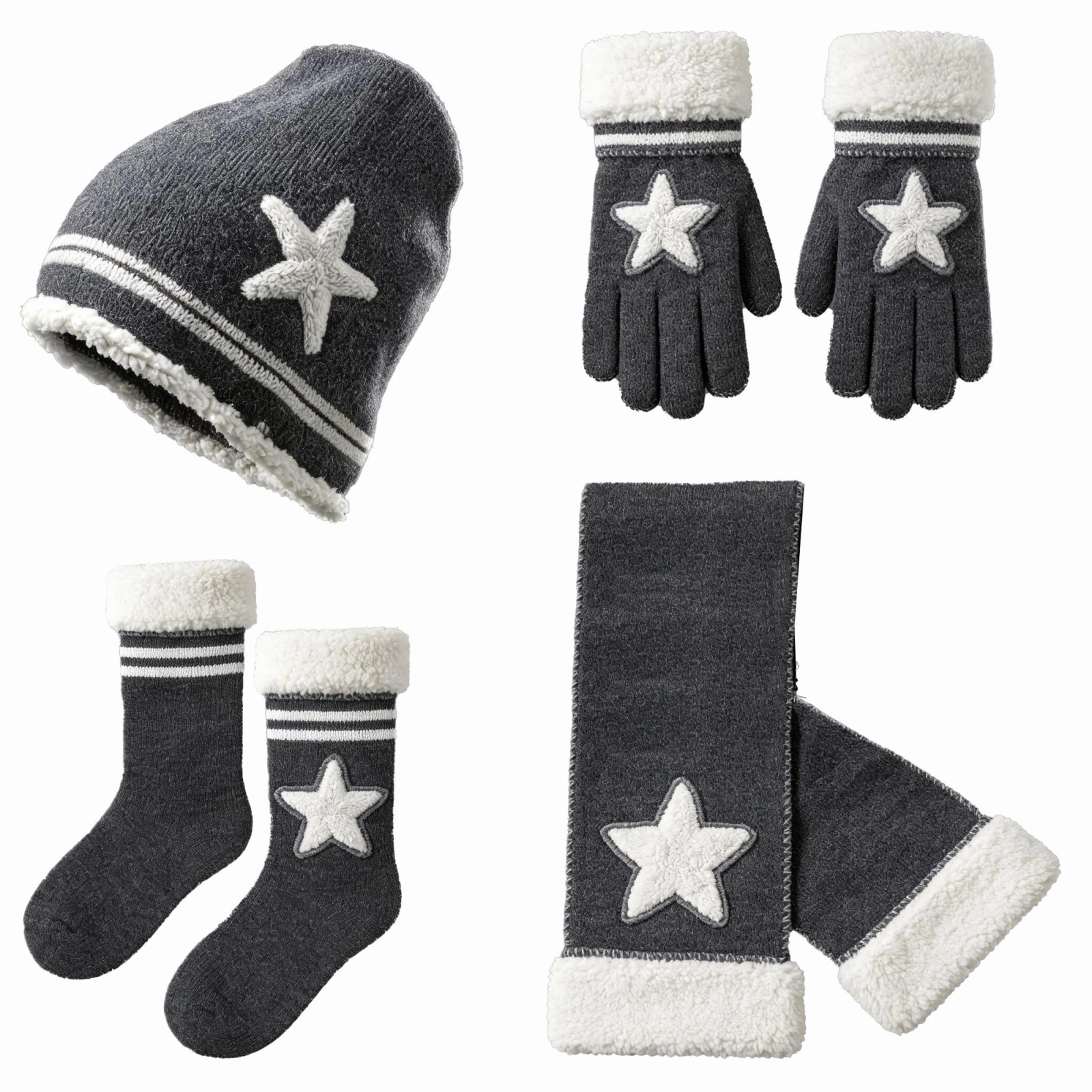Star Patch Sherpa Trim 4-Piece Winter Set