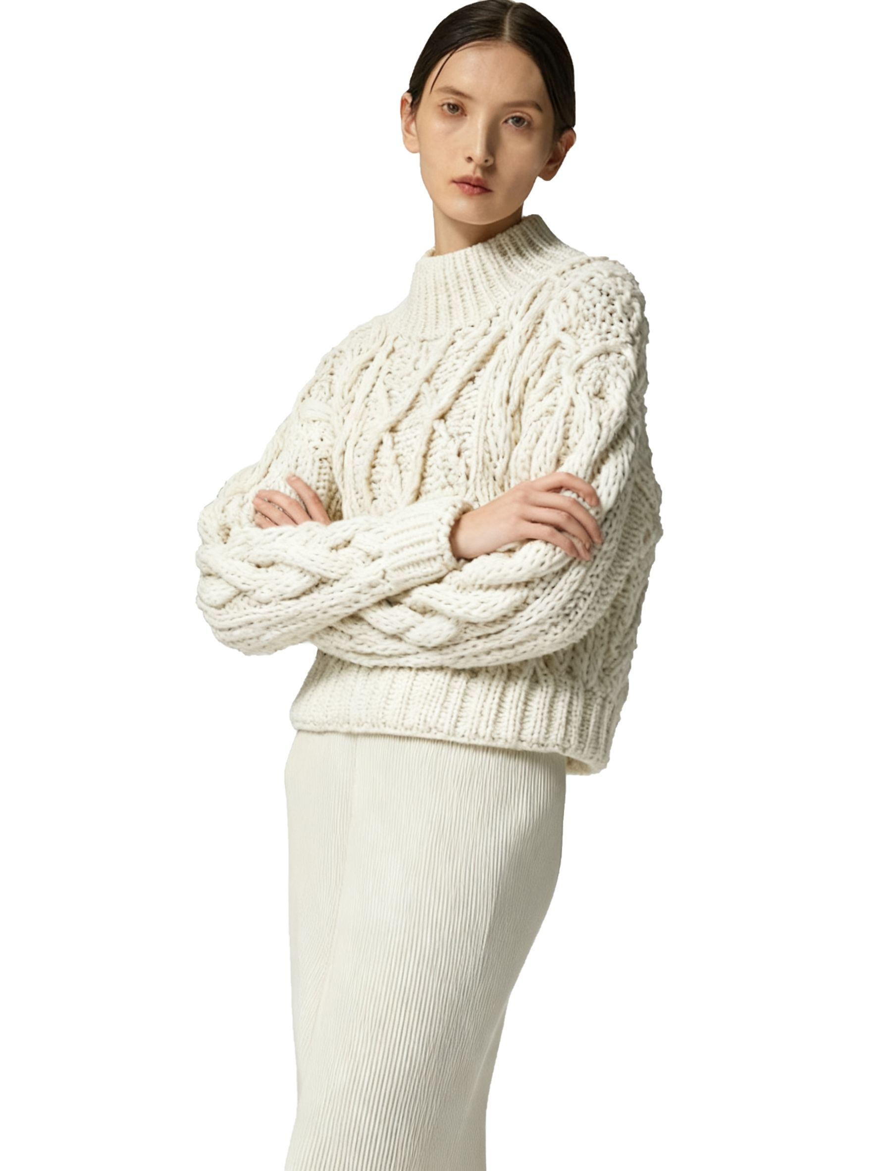 s072Cloud Twist Mock Neck Oversized Sweater