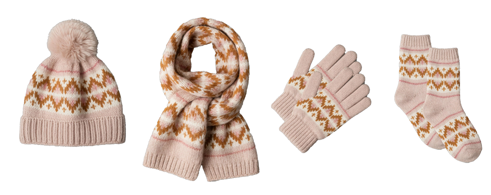 Fair Isle Pom Pom 4-Piece Winter Set