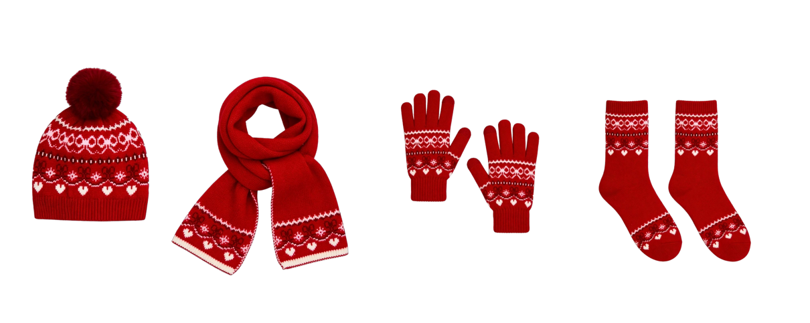 Heart Snowflake Pom Pom 4-Piece Winter Set