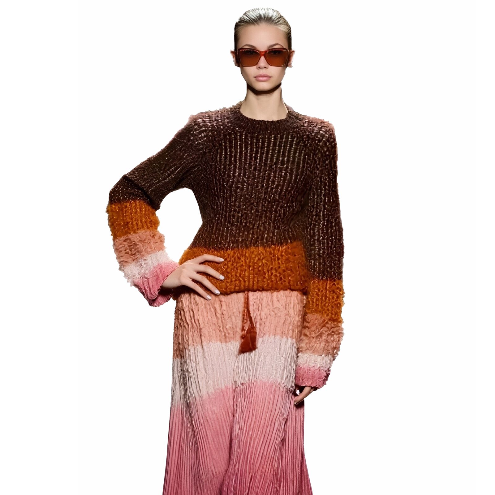 Caramel & Pink Gradient Textured Knit Co-ord Set
