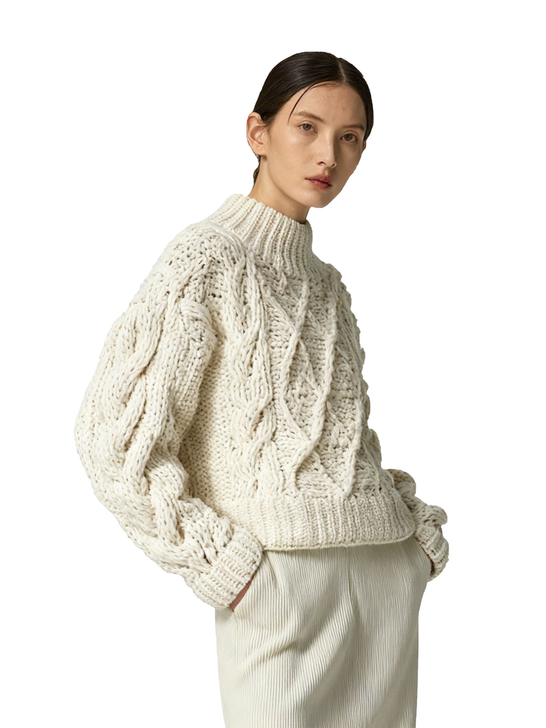 s072Cloud Twist Mock Neck Oversized Sweater