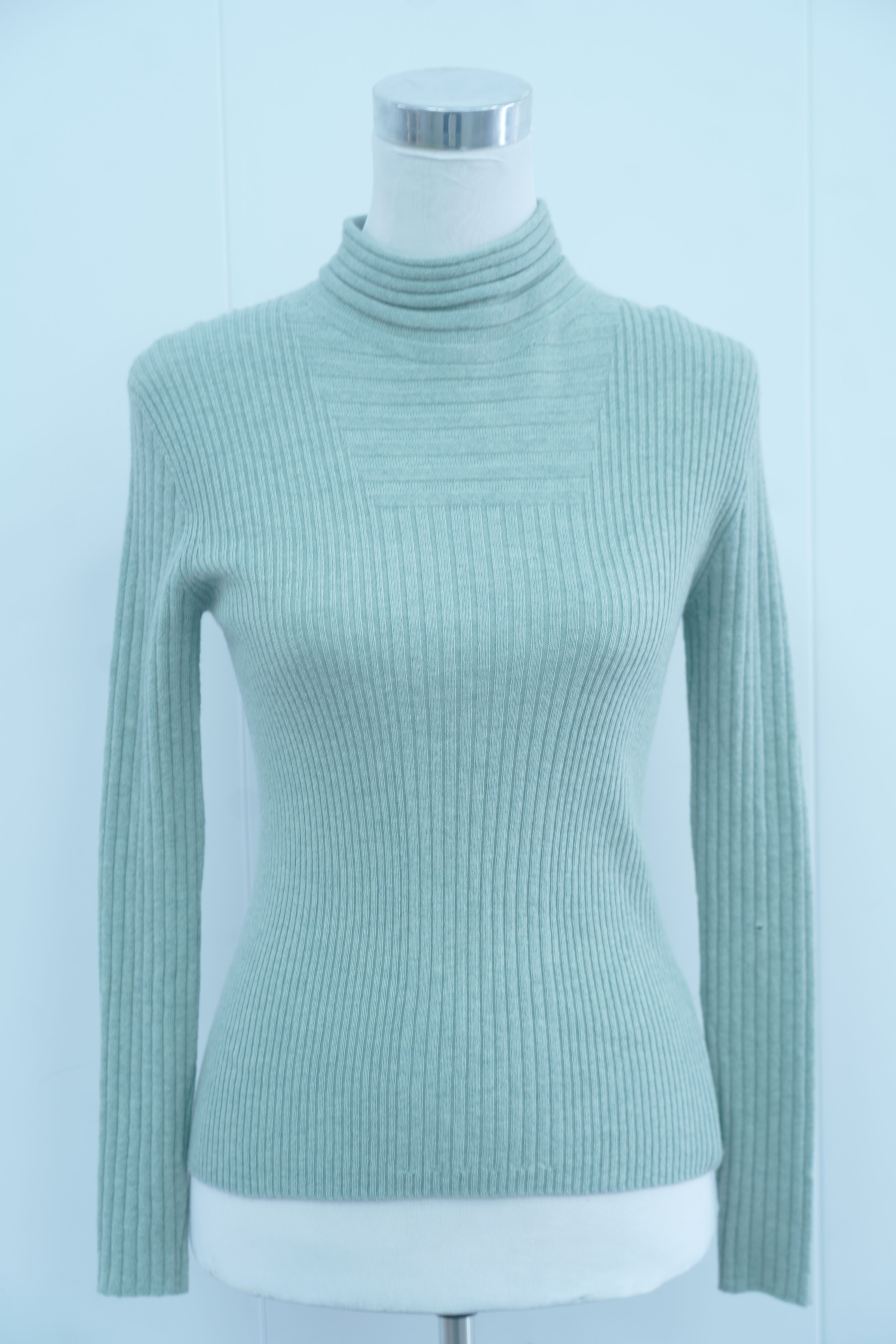 s005Mint Green Turtleneck Ribbed Knitted Base Layer