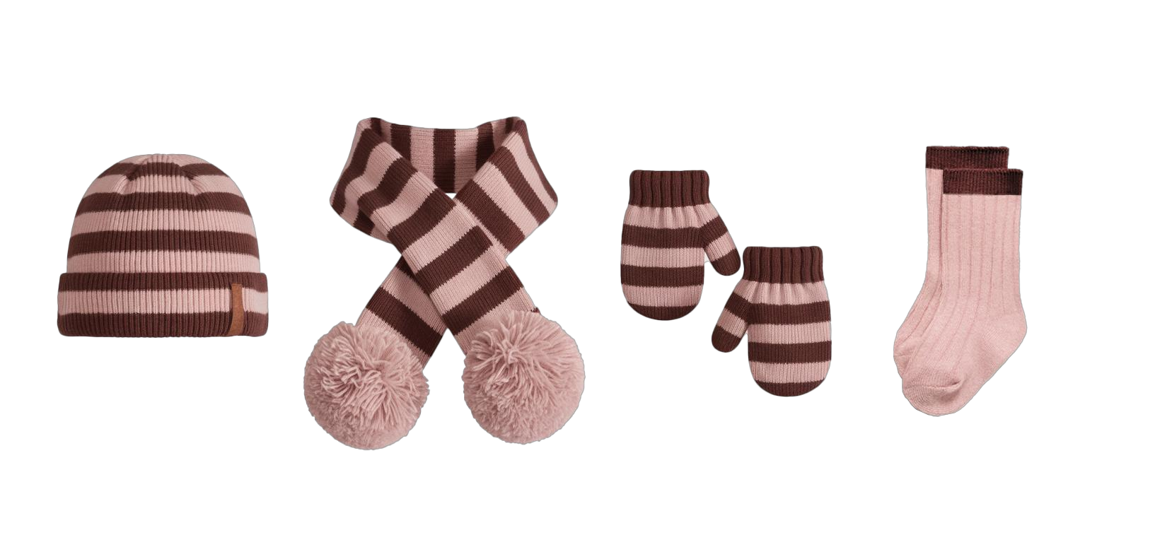 Stripe Pom Pom 4-Piece Winter Set