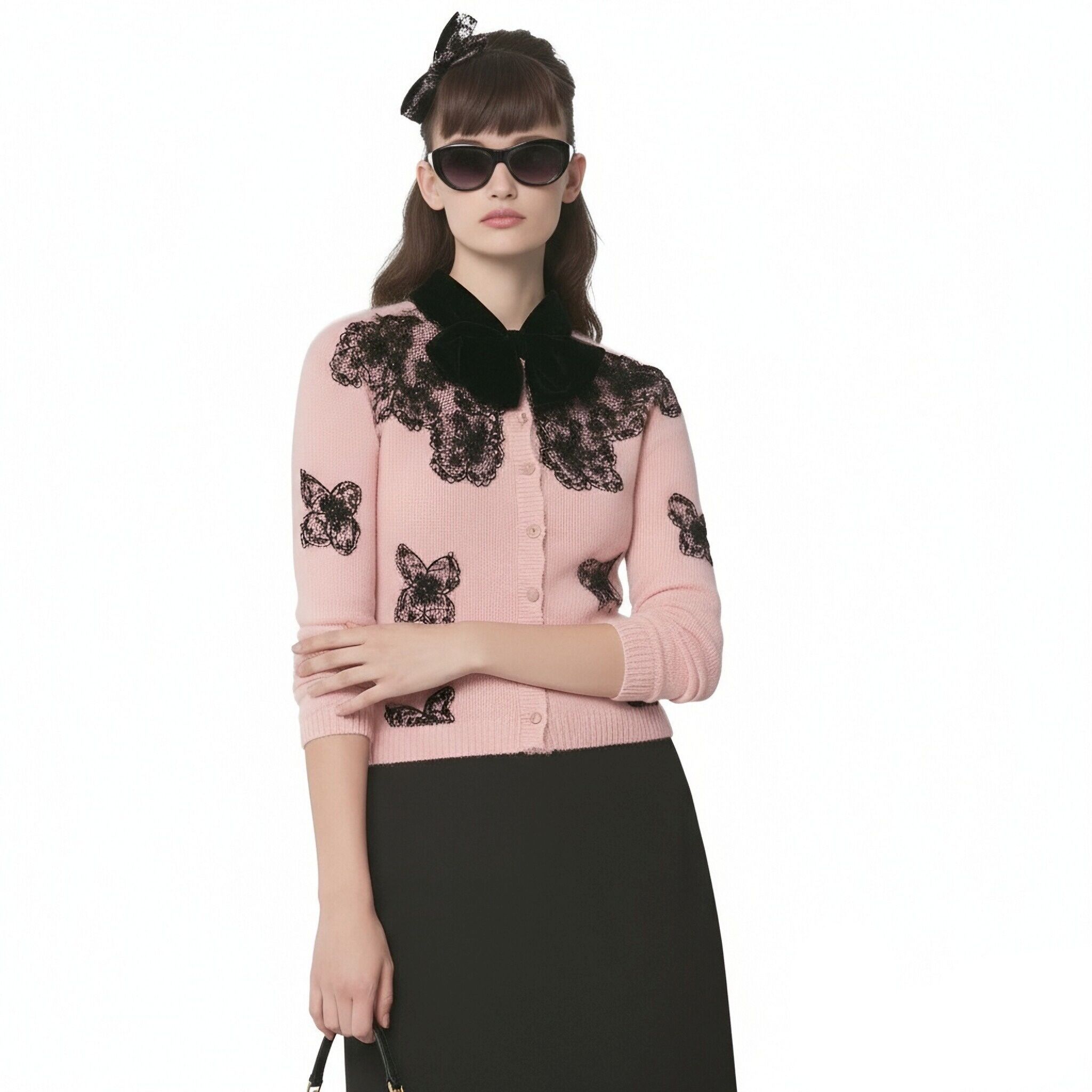 s098Sakura Pink Lace & Butterfly Knit Cardigan