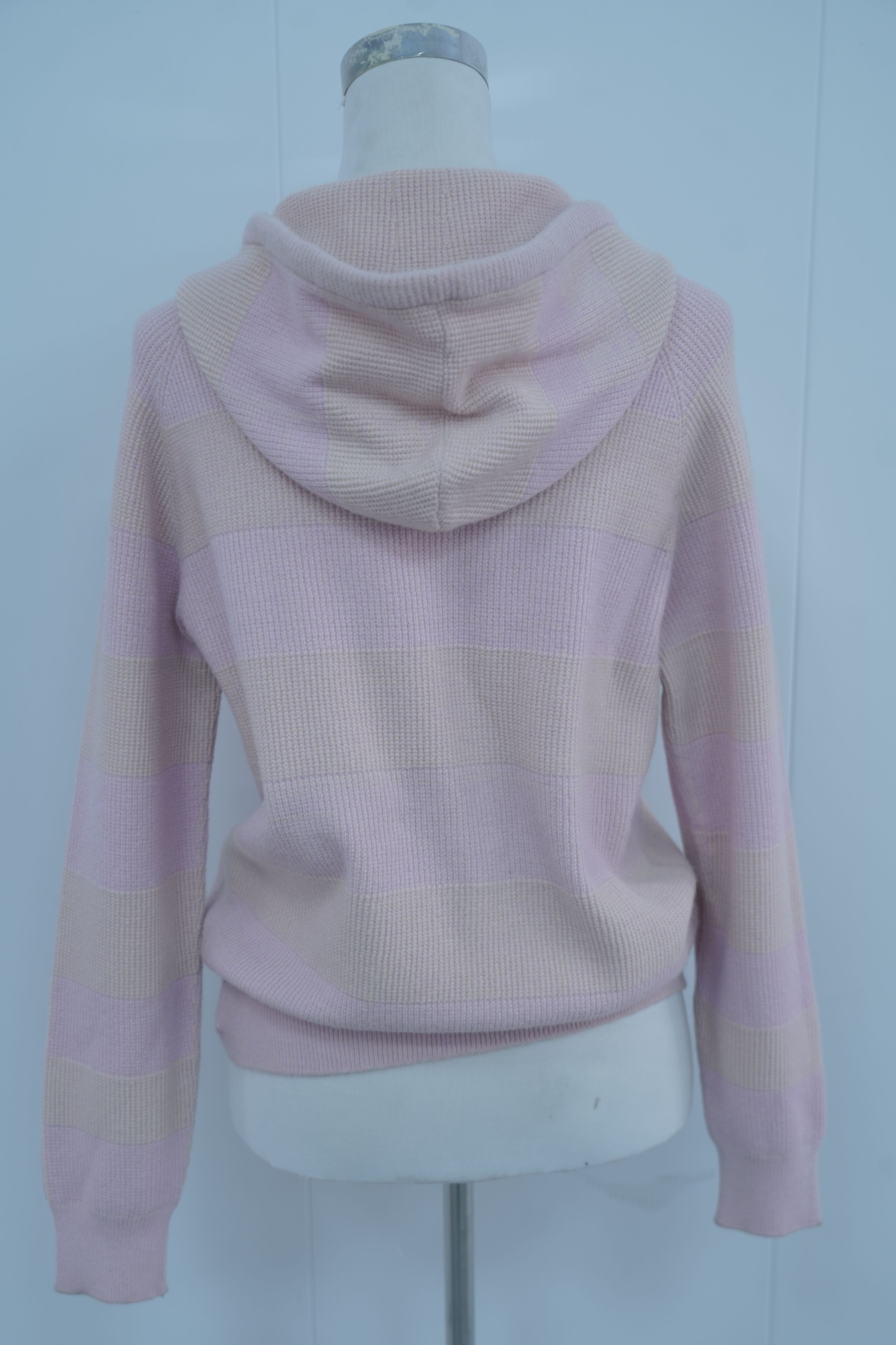 s017Pink & Apricot Striped Hooded Knit Sweatshirt
