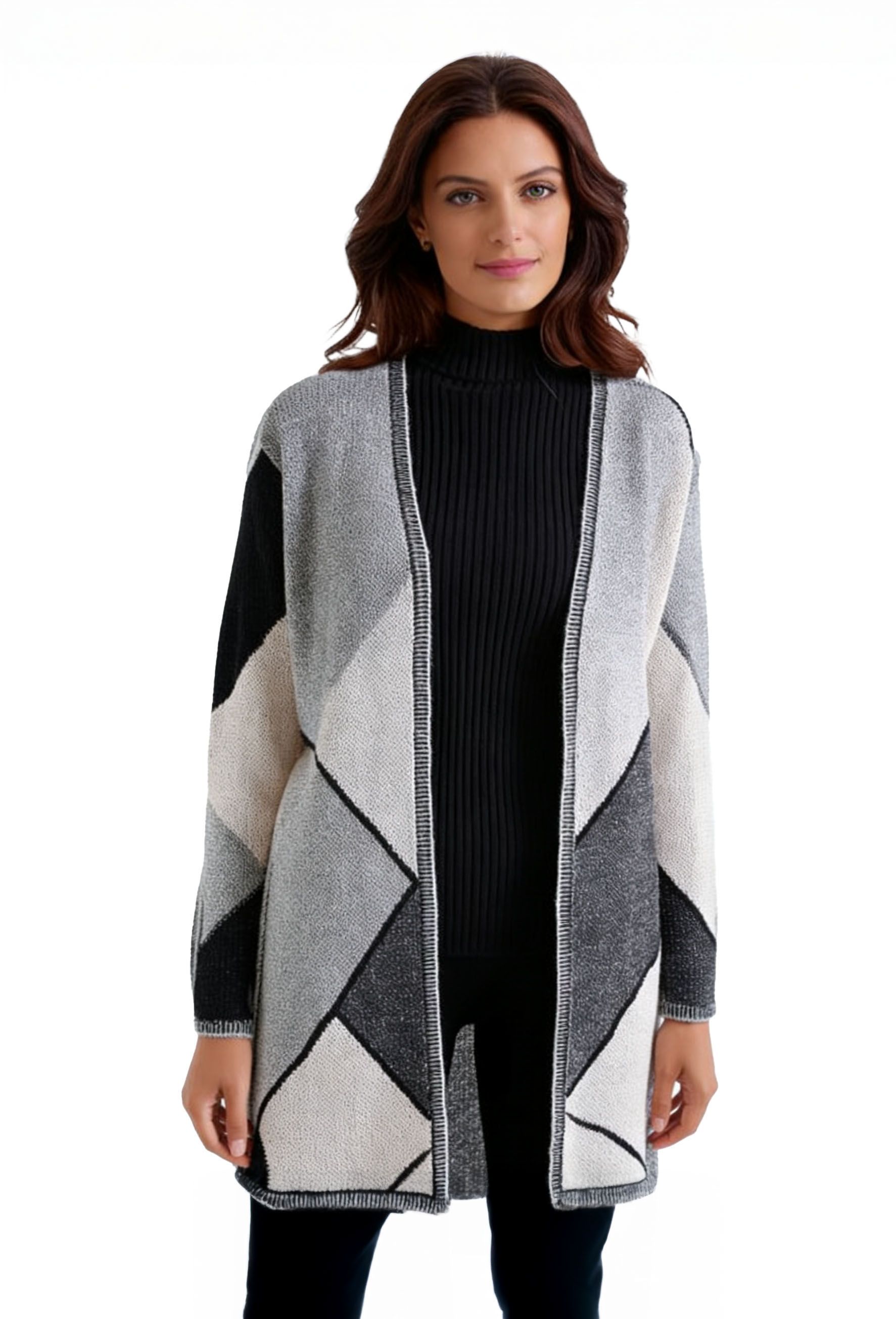 Grey Geometric Block Cardigan