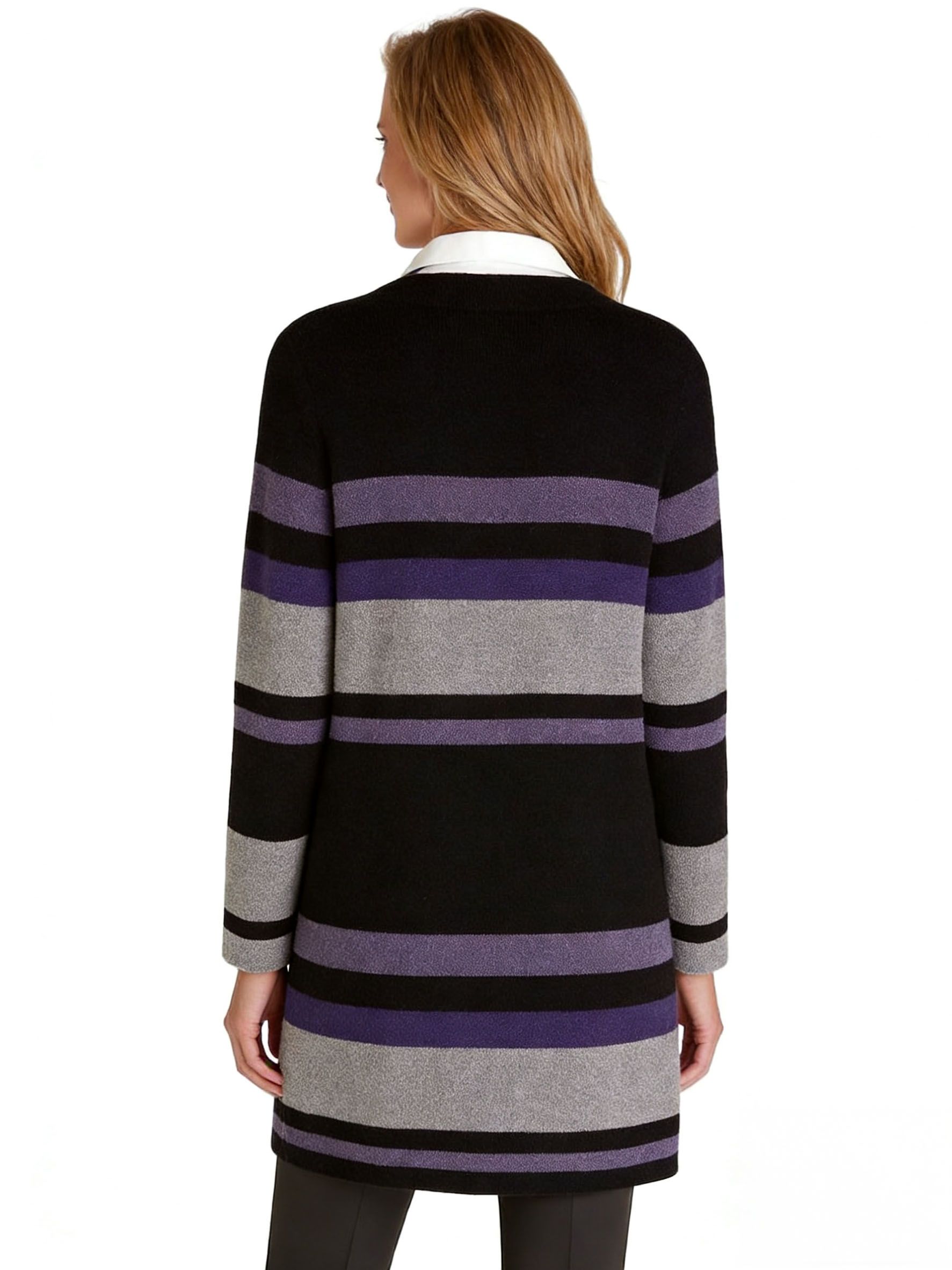 s110Purple Stripe Open Cardigan Coat