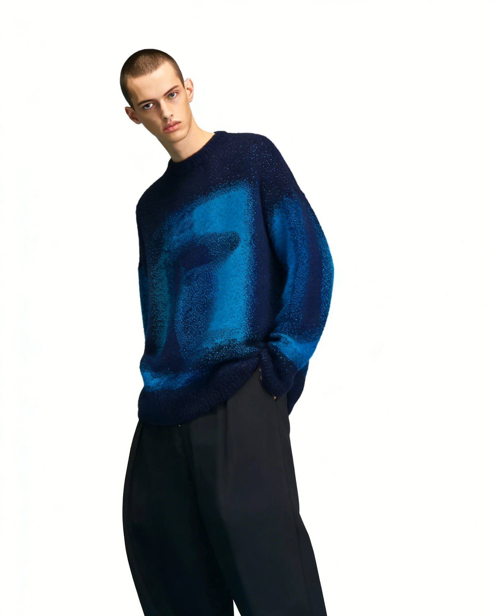 m020Deep Sea Stardust Gradient Jacquard Crewneck Sweater
