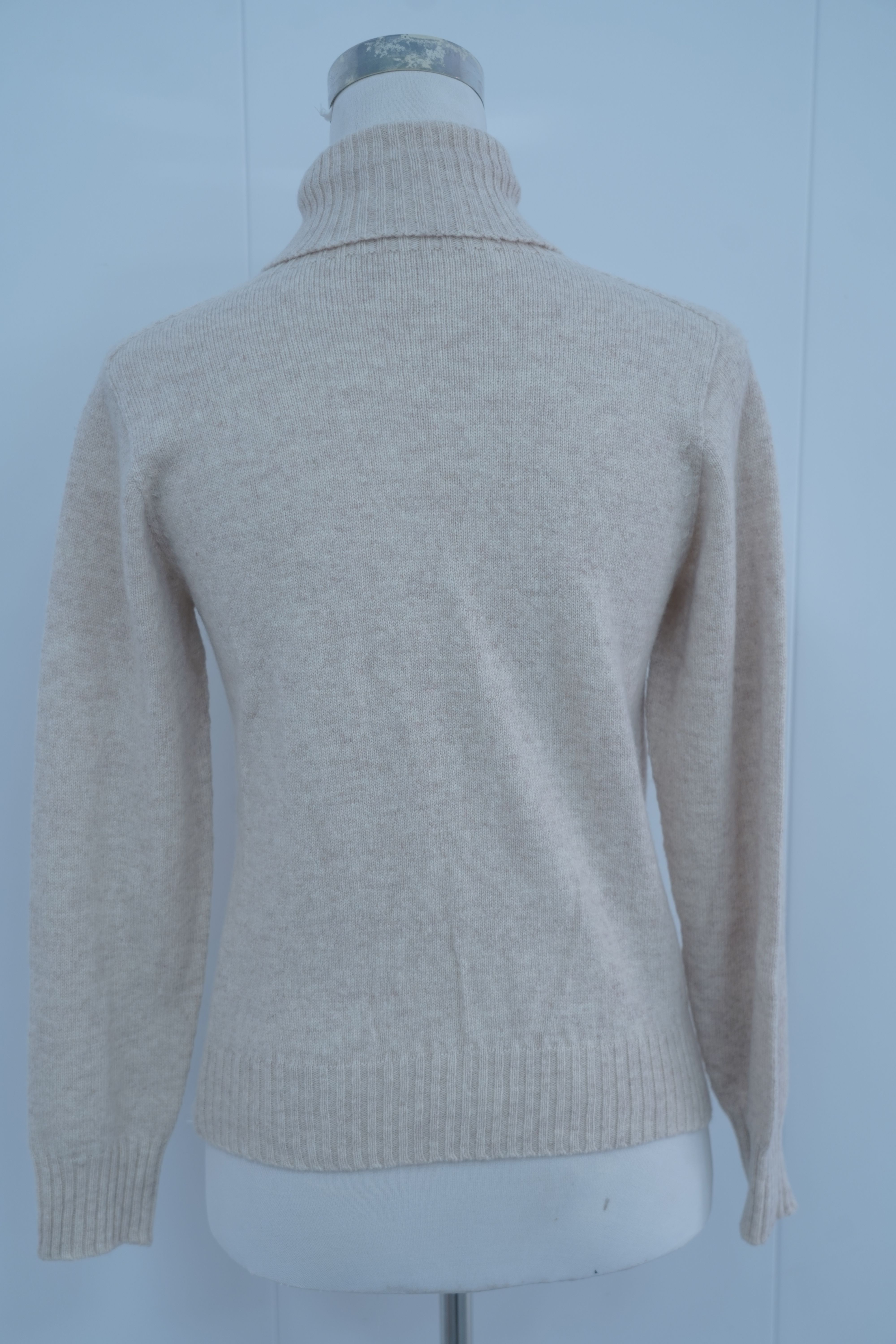 s013Beige Apricot Mock Neck Full Cable-Knit Sweater