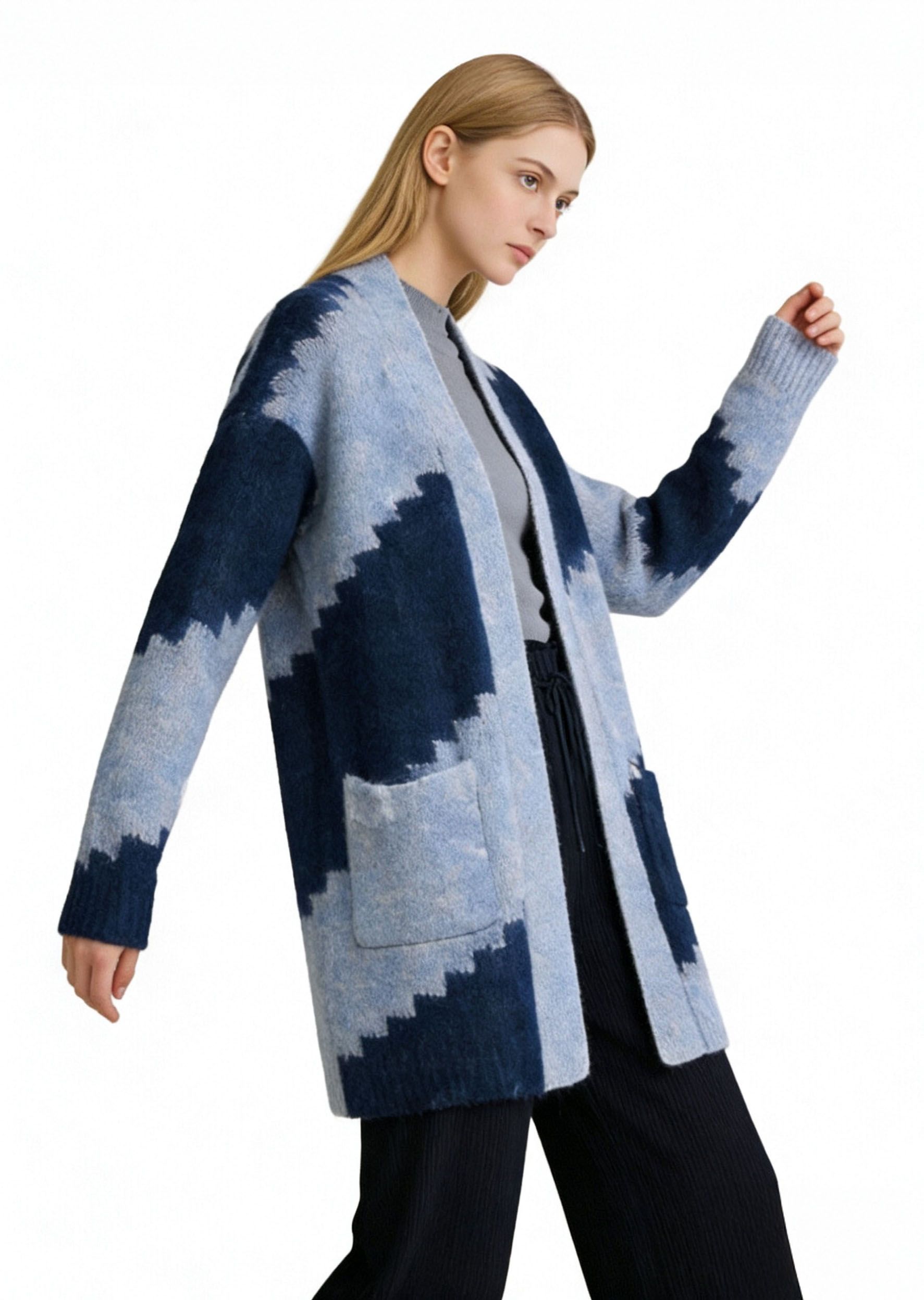 s112Blue Gradient Jacquard Cardigan