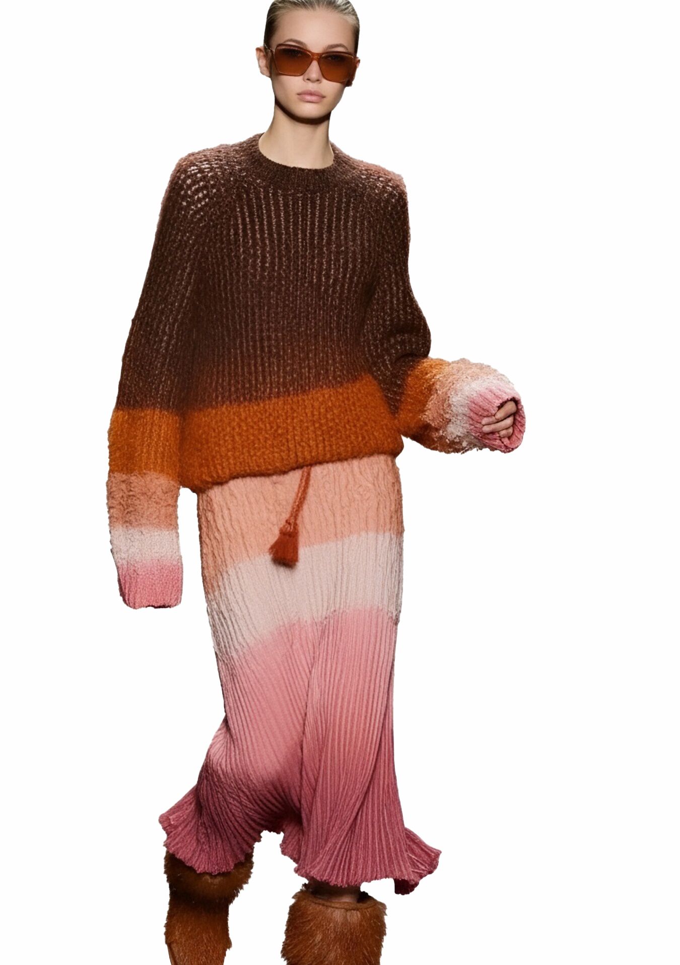 s069Caramel & Pink Gradient Textured Knit Co-ord Set