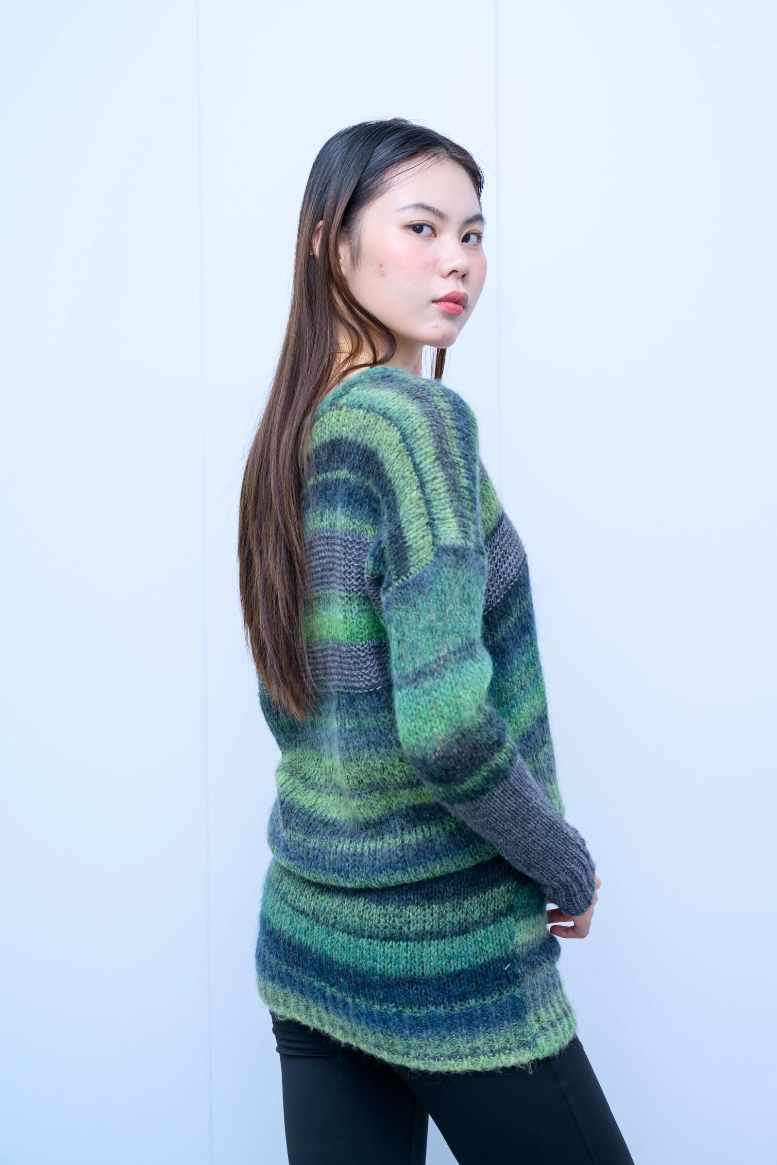 s037Forest Gradient Stripe Crew Neck Knit Sweater
