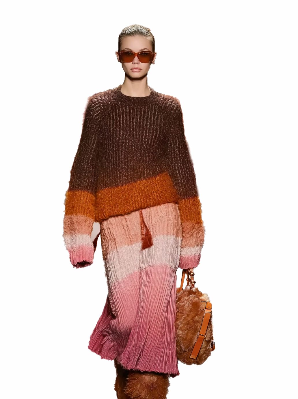 s069Caramel & Pink Gradient Textured Knit Co-ord Set