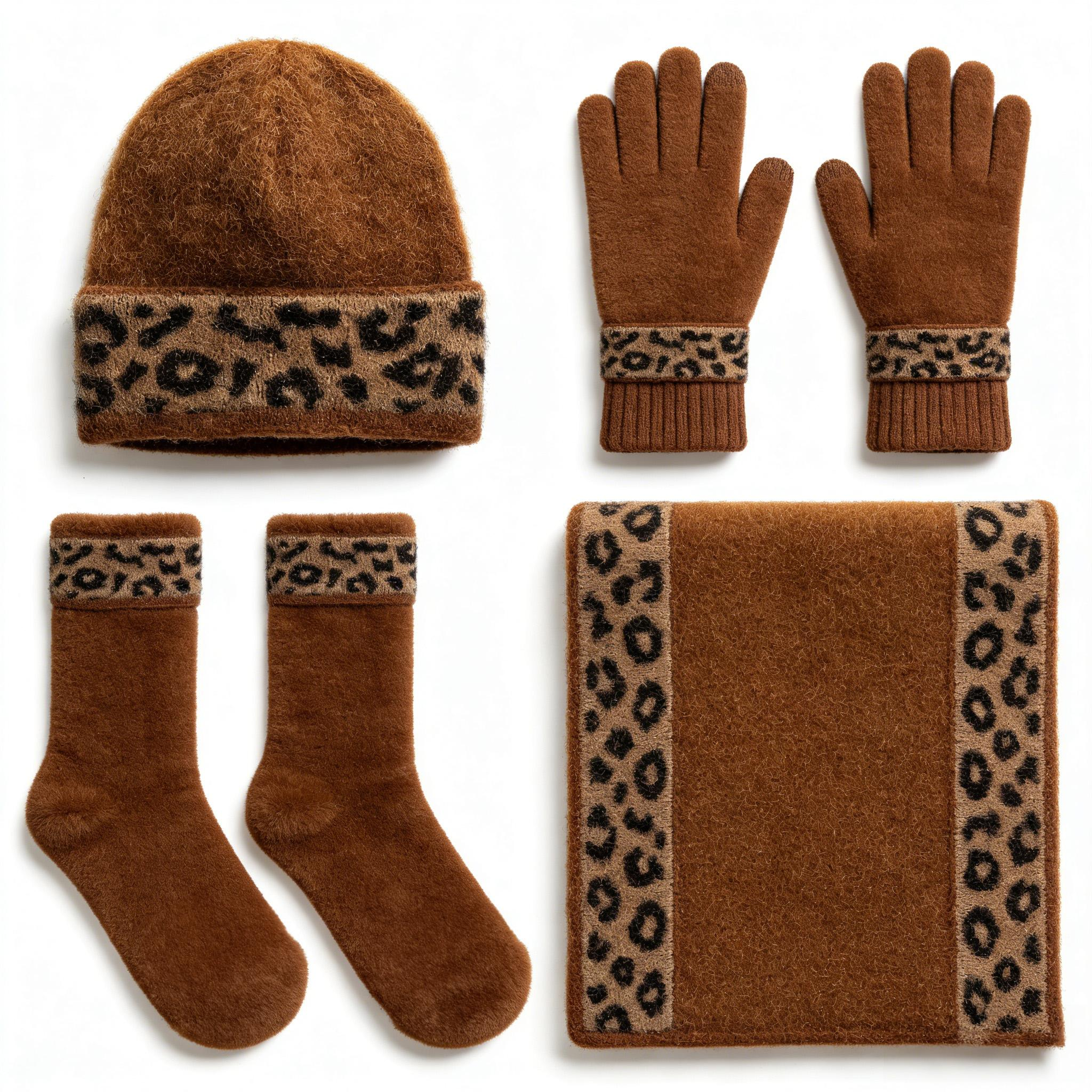 Leopard Print Trim 4-Piece Winter Set
