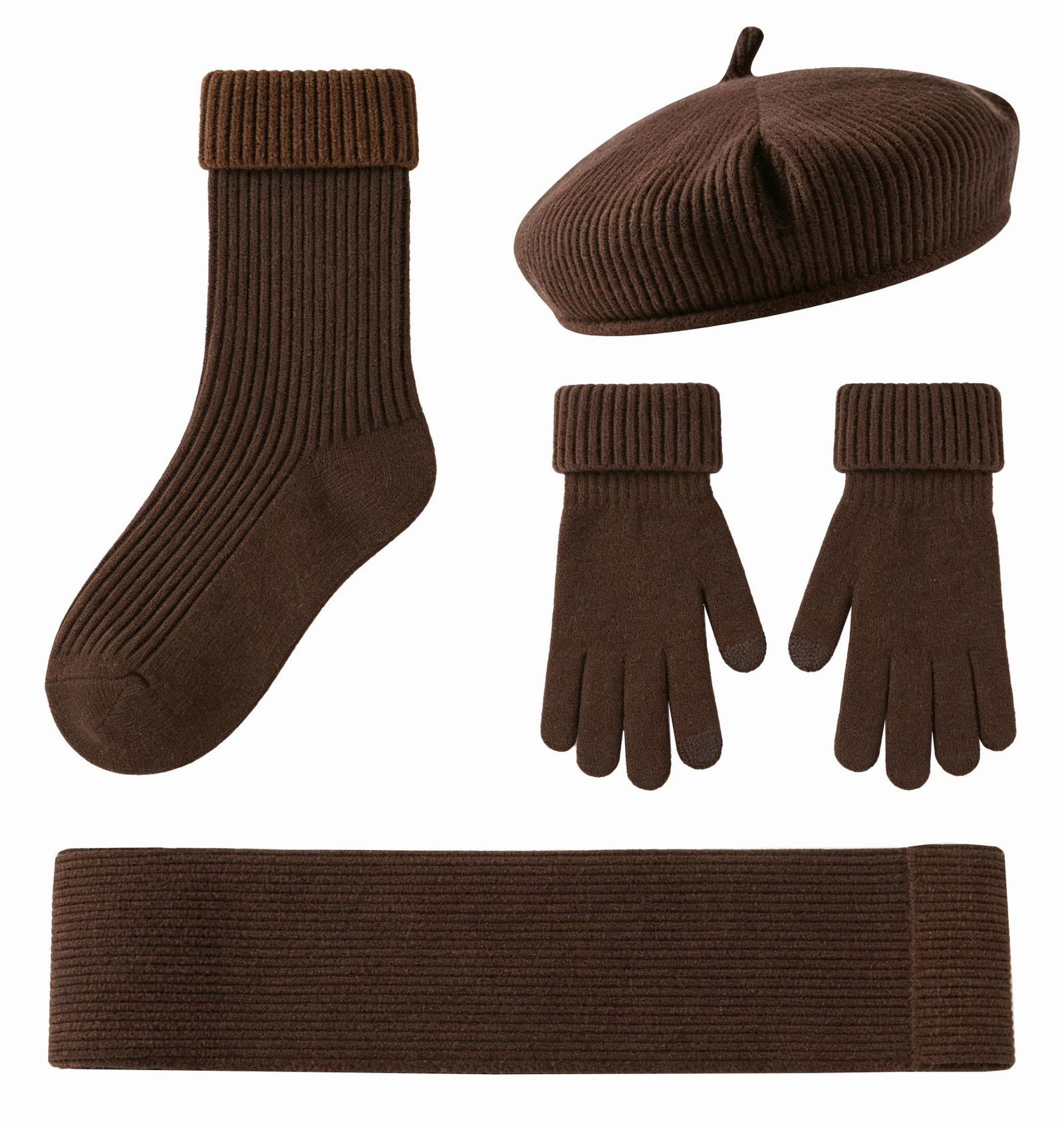 Ribbed Knit Beret 4-Piece Winter Set