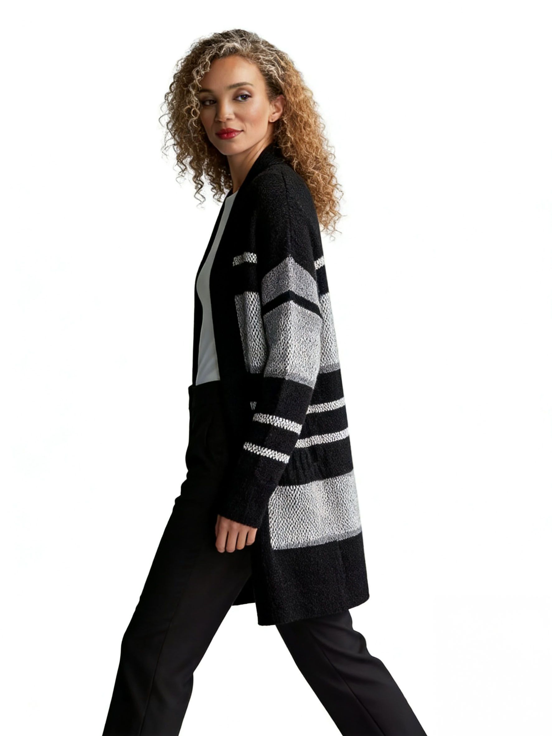 s111Black & White Texture Block Cardigan