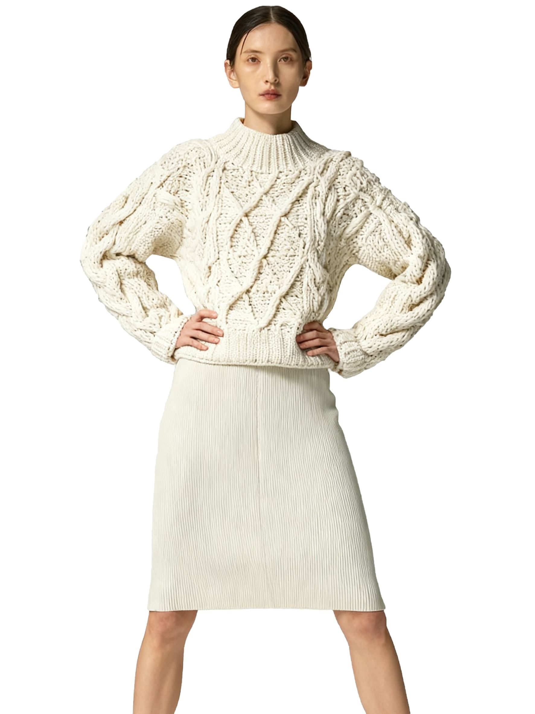 s072Cloud Twist Mock Neck Oversized Sweater