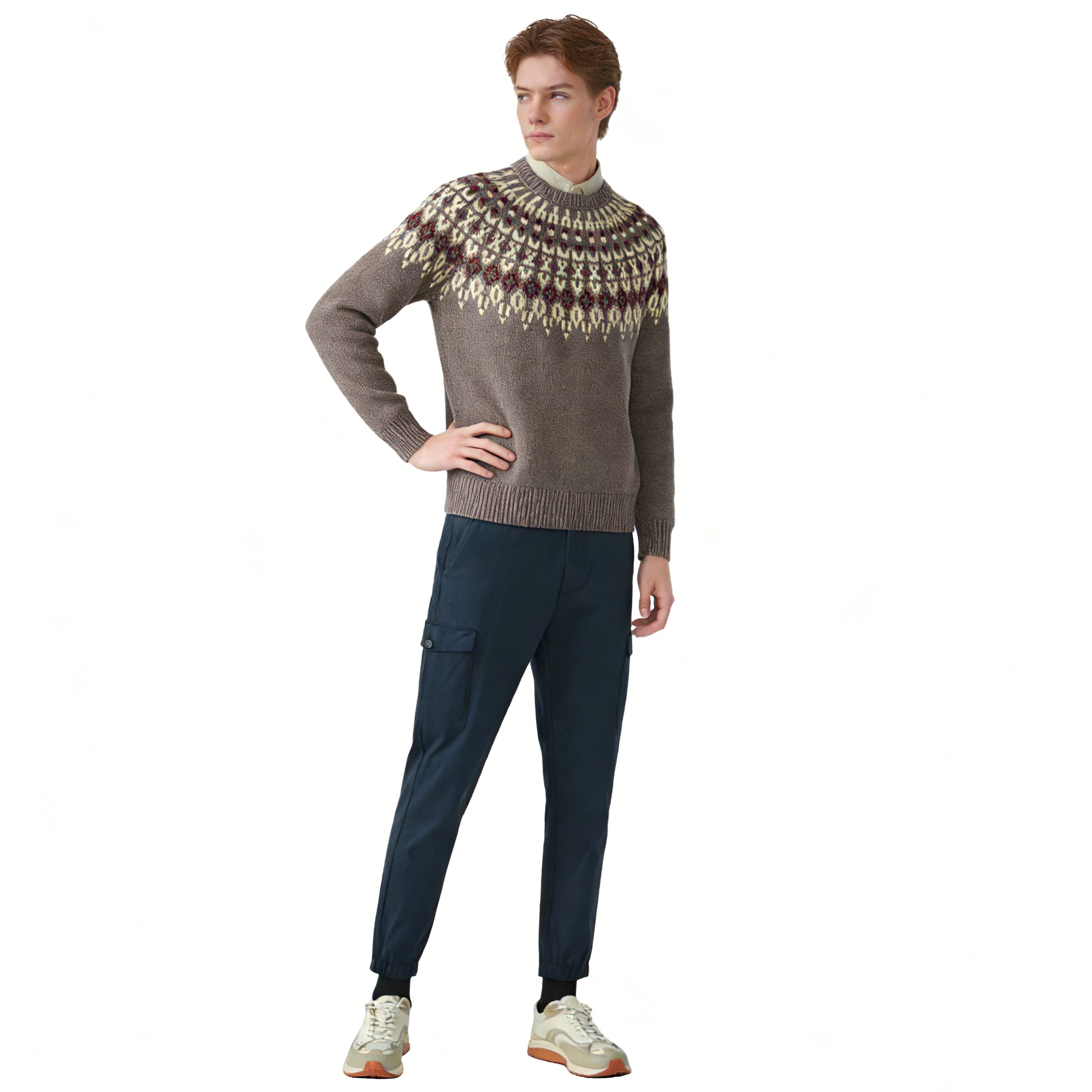 m007Mountain Fair Isle Intarsia Knit Sweater