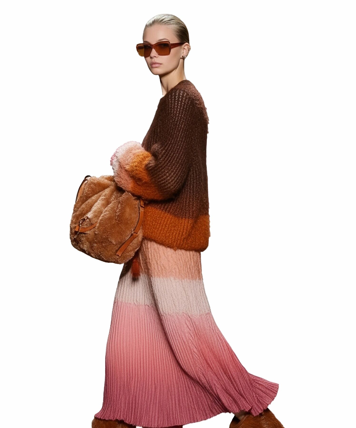 s069Caramel & Pink Gradient Textured Knit Co-ord Set