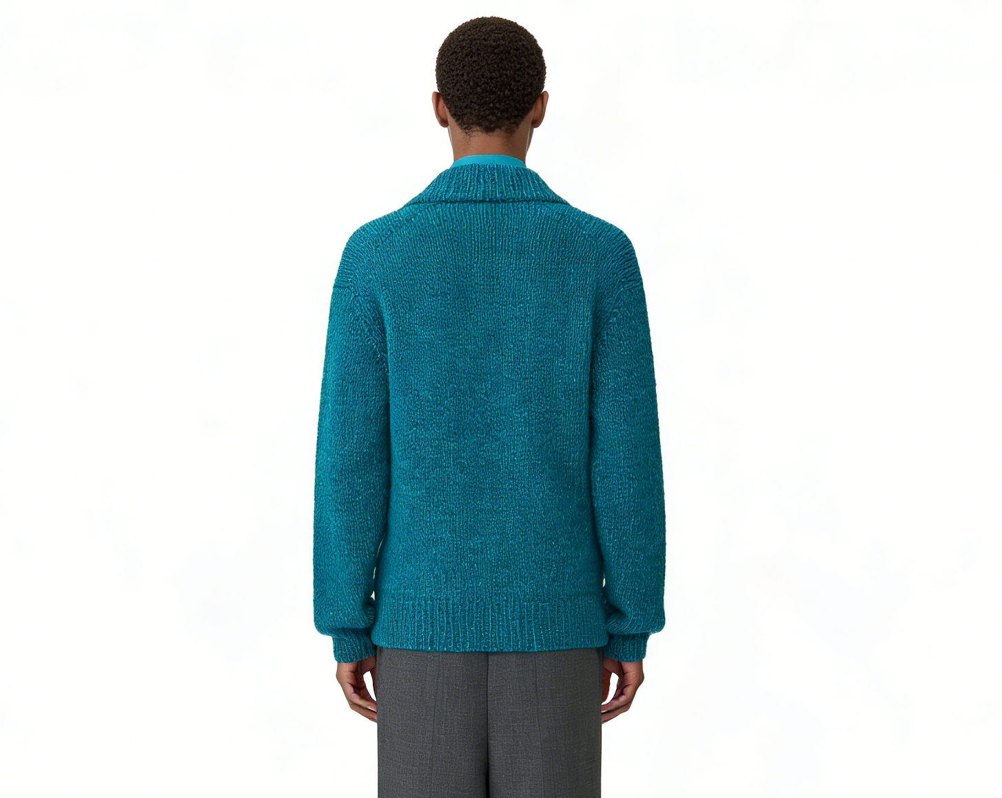 m022Lake Blue Texture Half-Zip Funnel Neck Knit Sweater