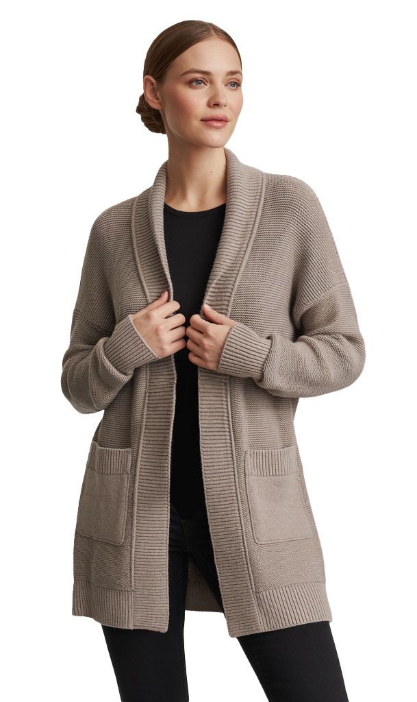 Warm Mist Grey Open Cardigan