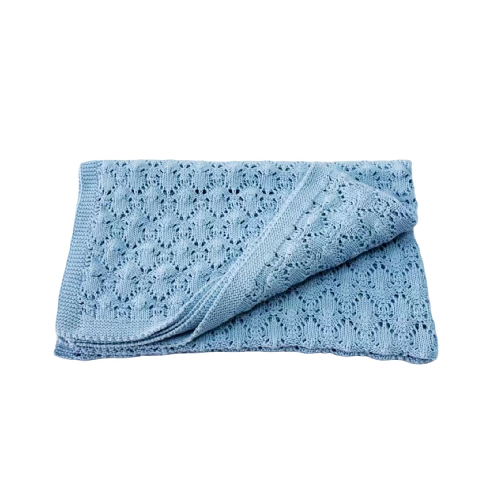 Light Blue Openwork Pattern Knitted Blanket
