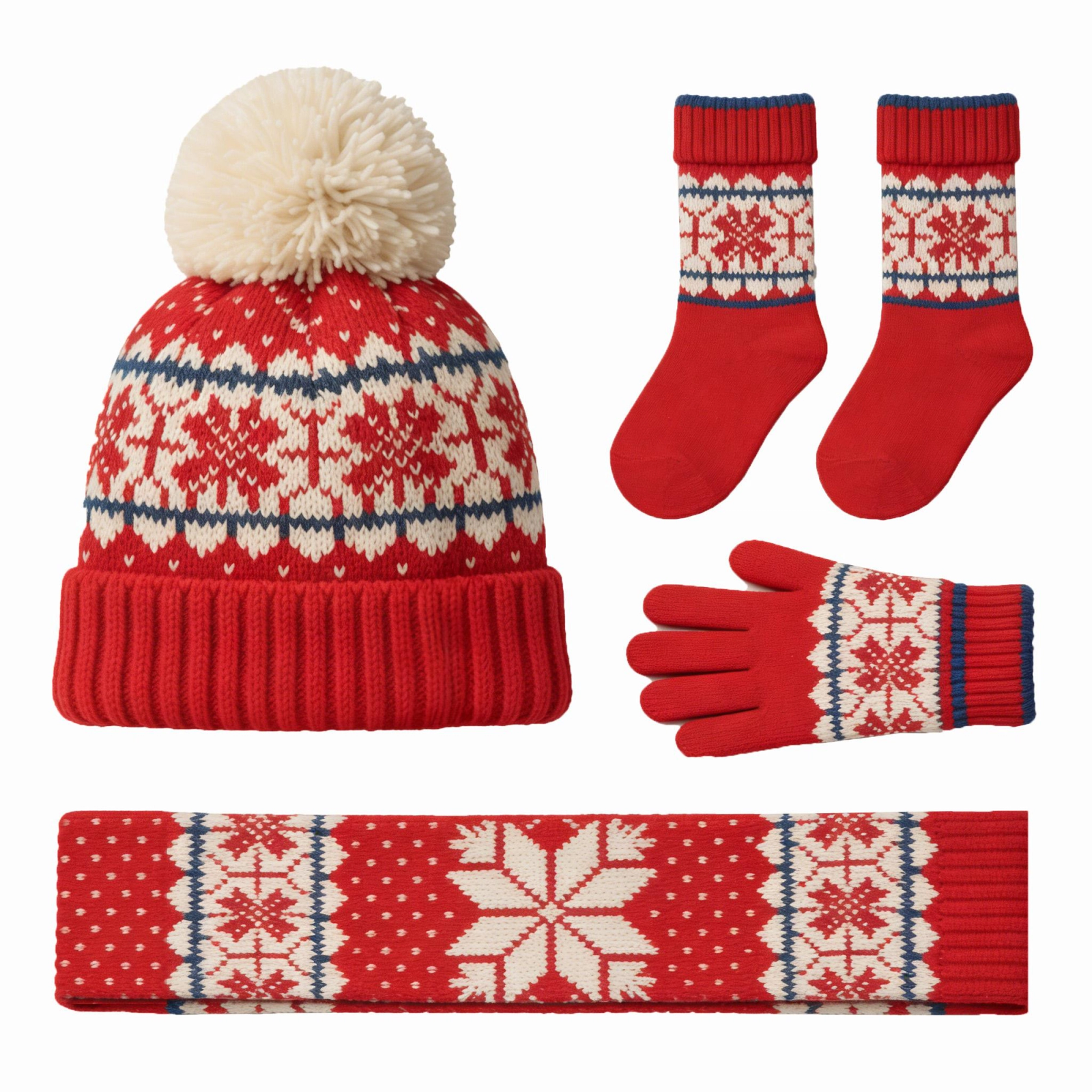 Snowflake Fair Isle Knit 4-Piece Winter Set