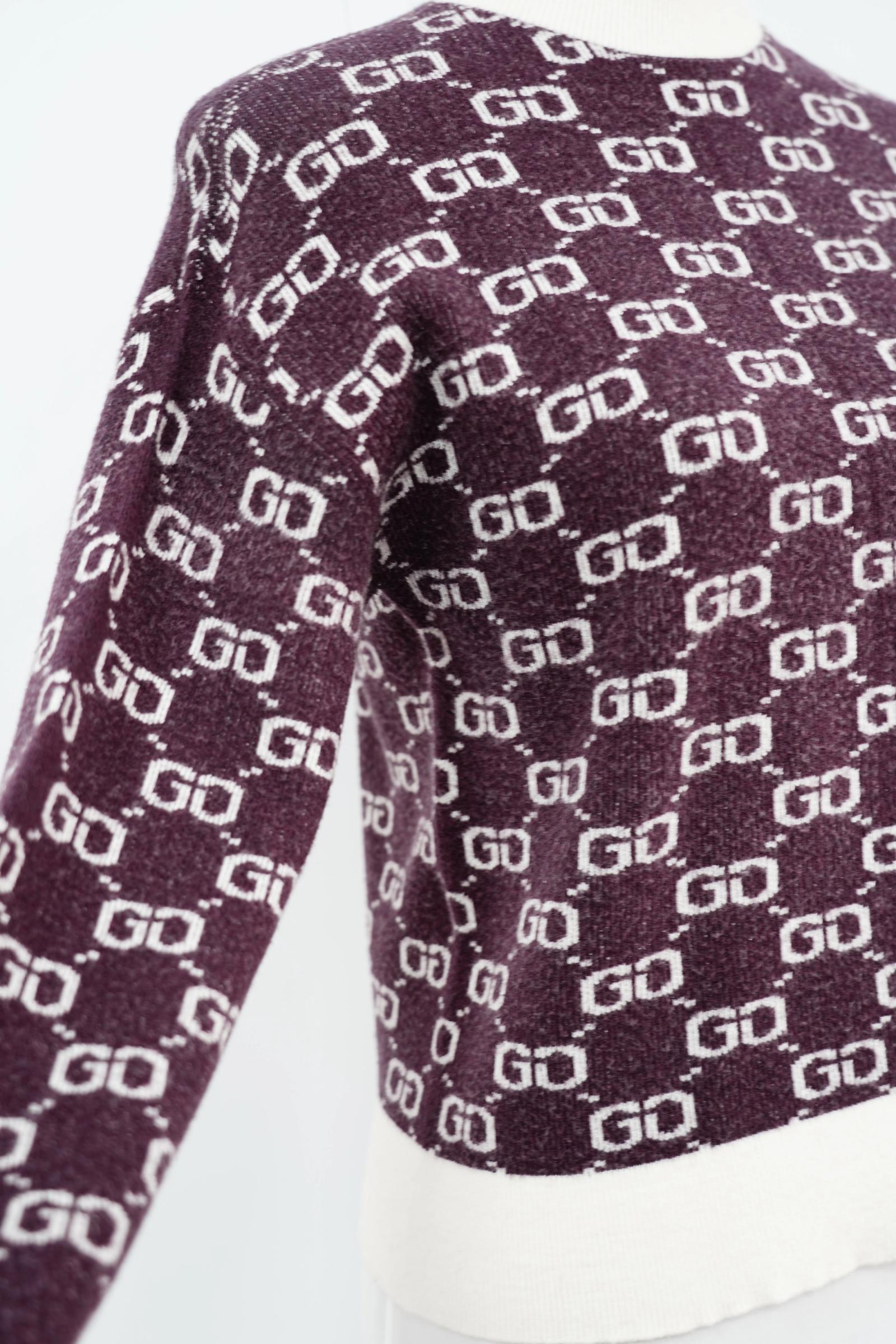 s009Dark Coffee Monogram Contrast-Trim Mock Neck Knit Sweater