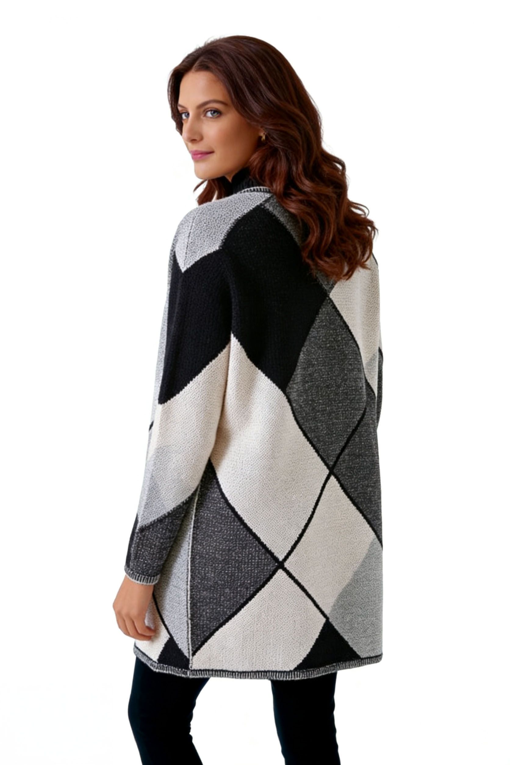s114Grey Geometric Block Cardigan