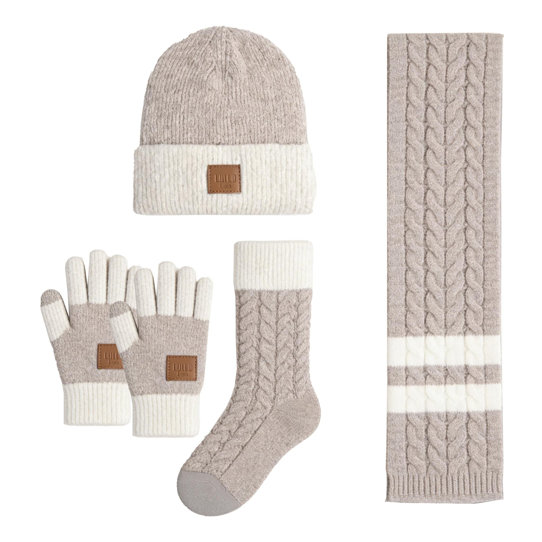 Cable Knit Color Block 4-Piece Winter Set