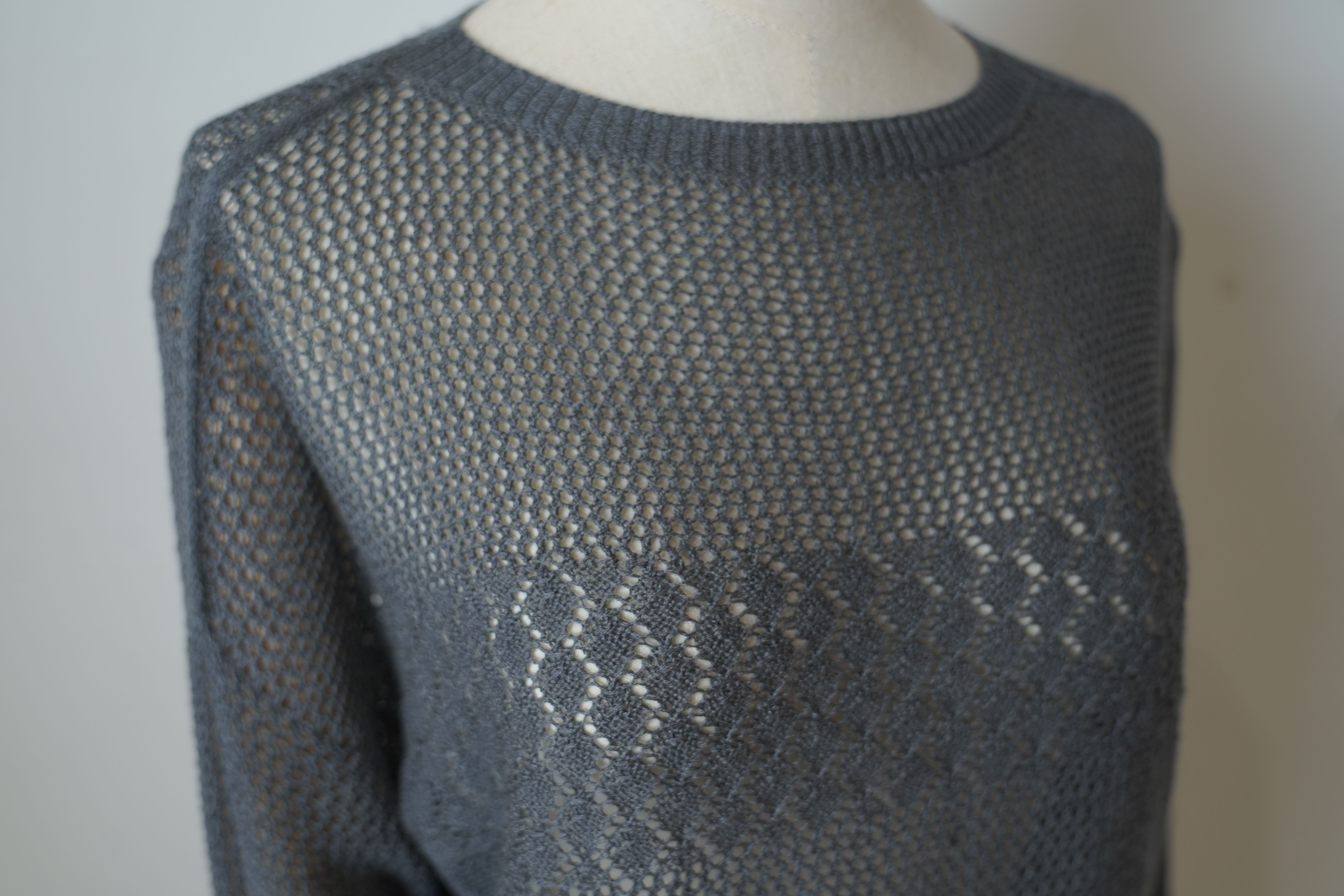 s023Charcoal Grey Textured Hollow-Out Knit Top