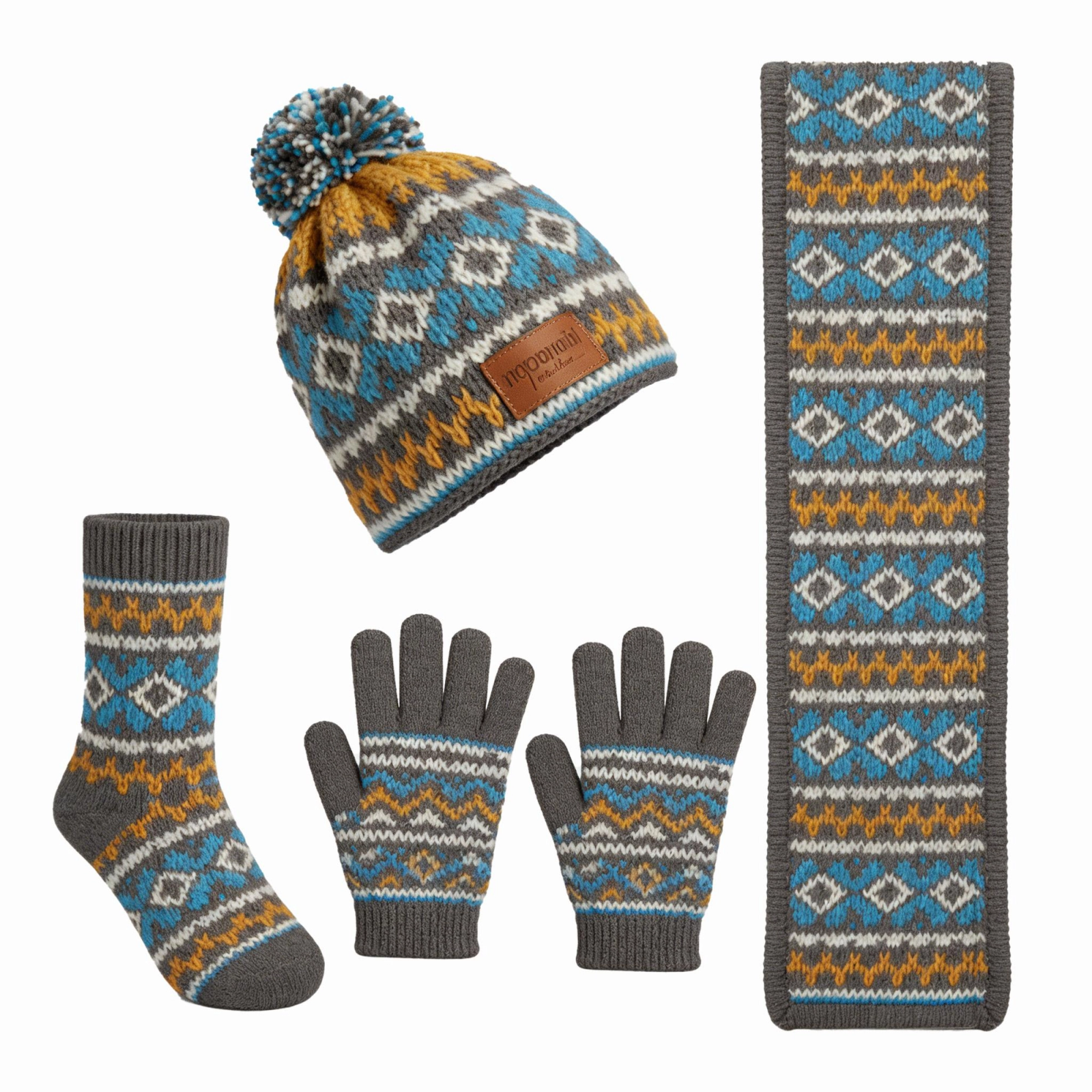 Geometric Fair Isle Knit 4-Piece Winter Set