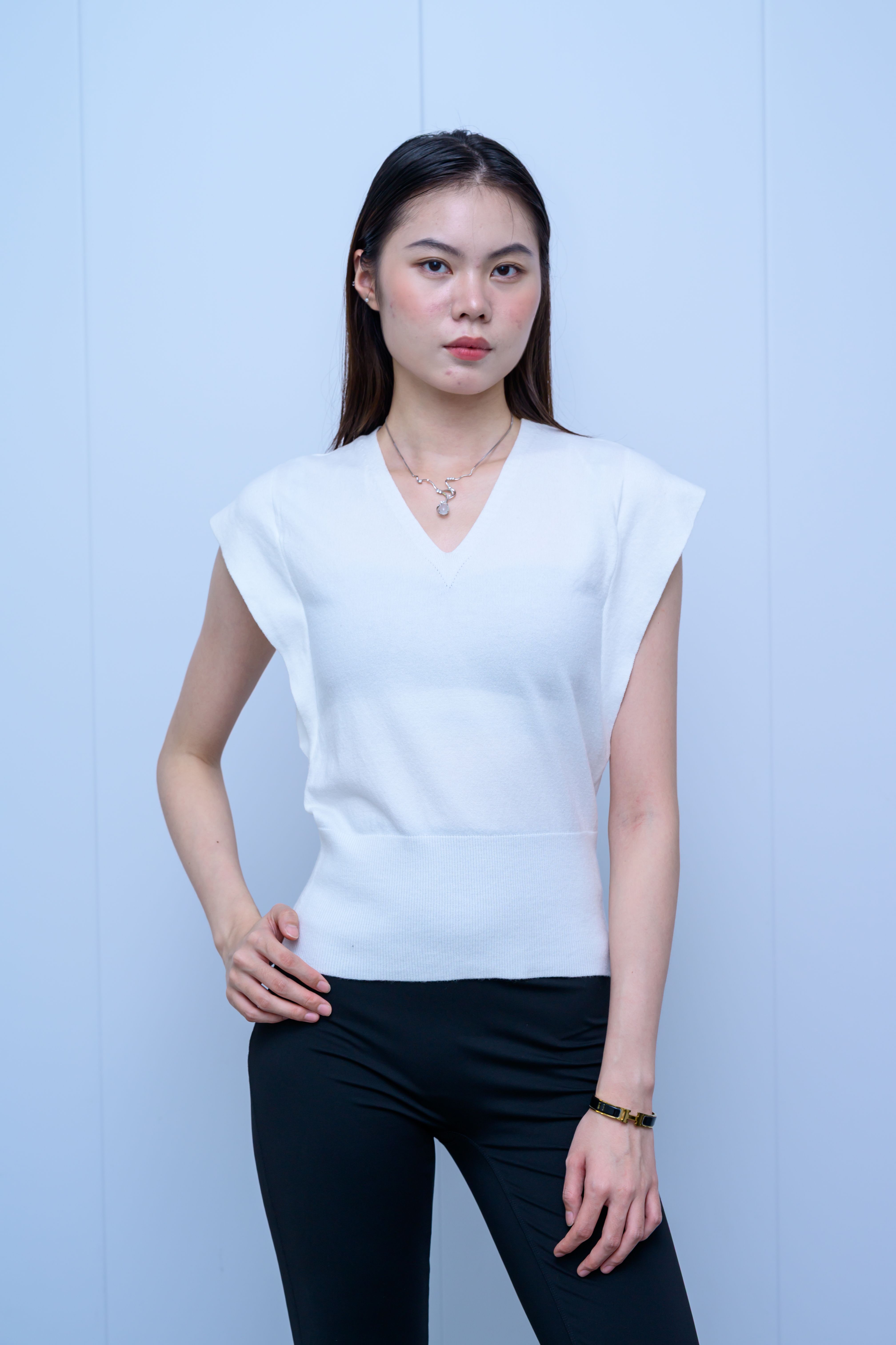s035Minimalist V-Neck Sleeveless Knit Vest
