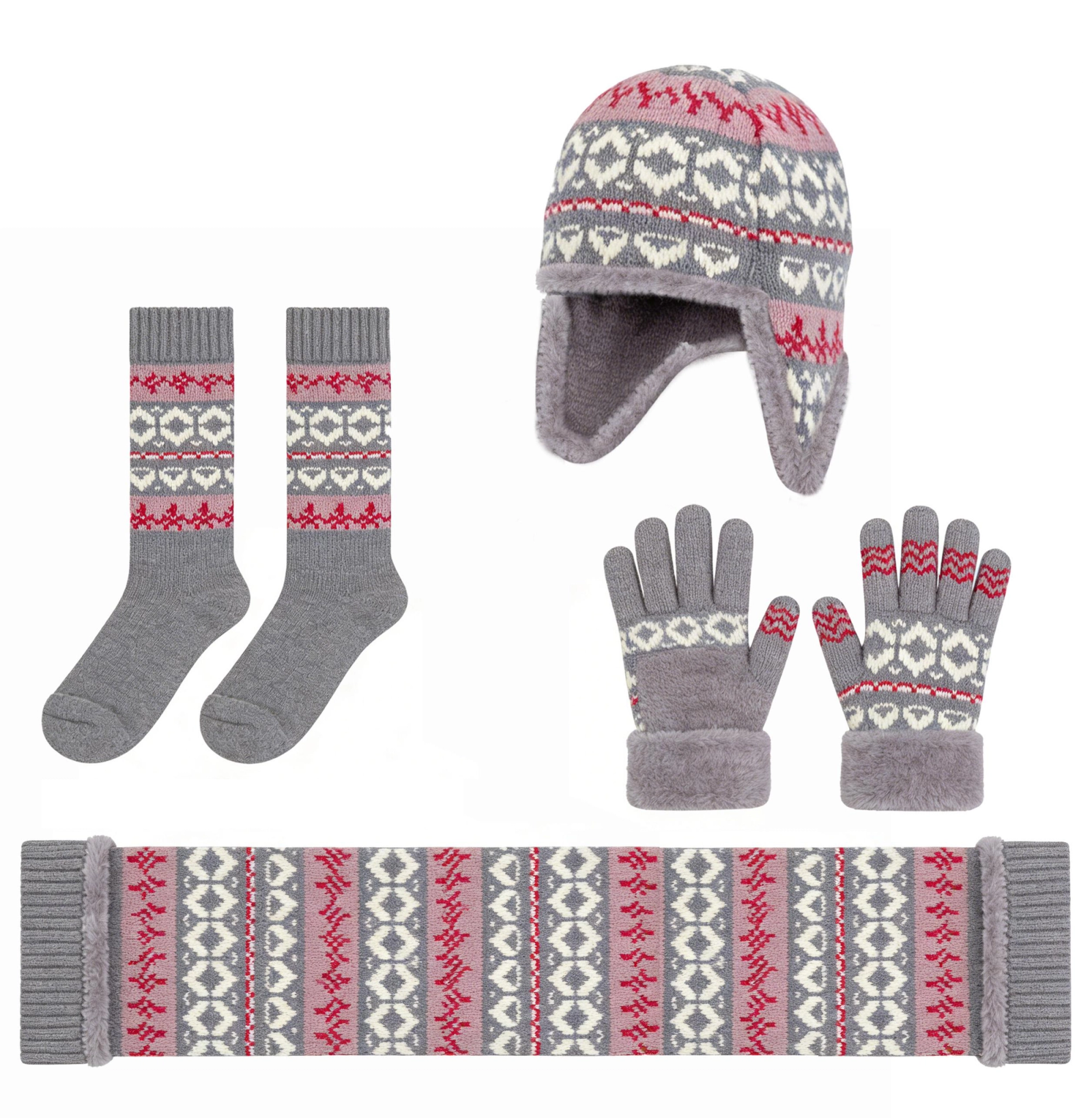 Nordic Fair Isle Earflap 4-Piece Winter Set