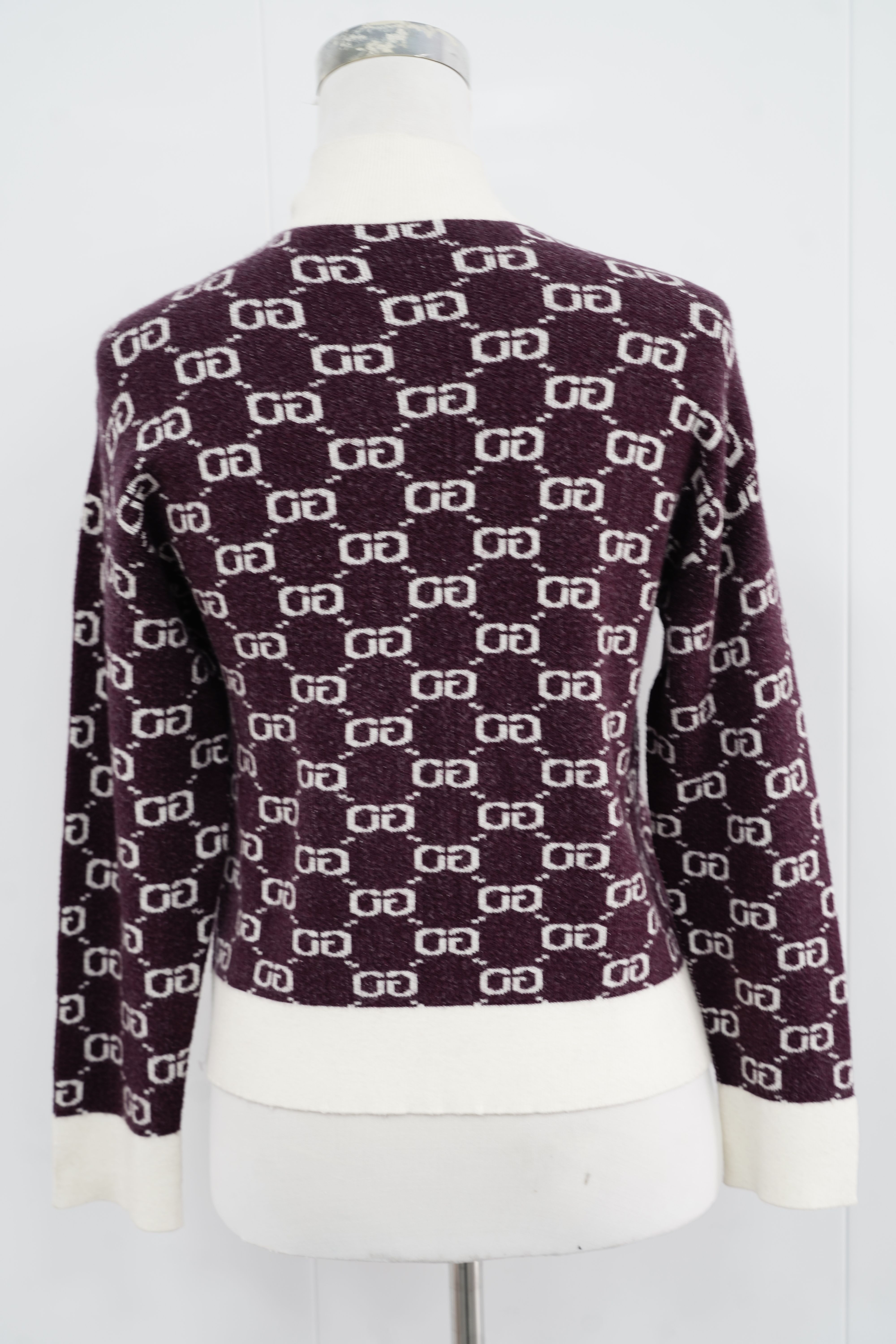 s009Dark Coffee Monogram Contrast-Trim Mock Neck Knit Sweater