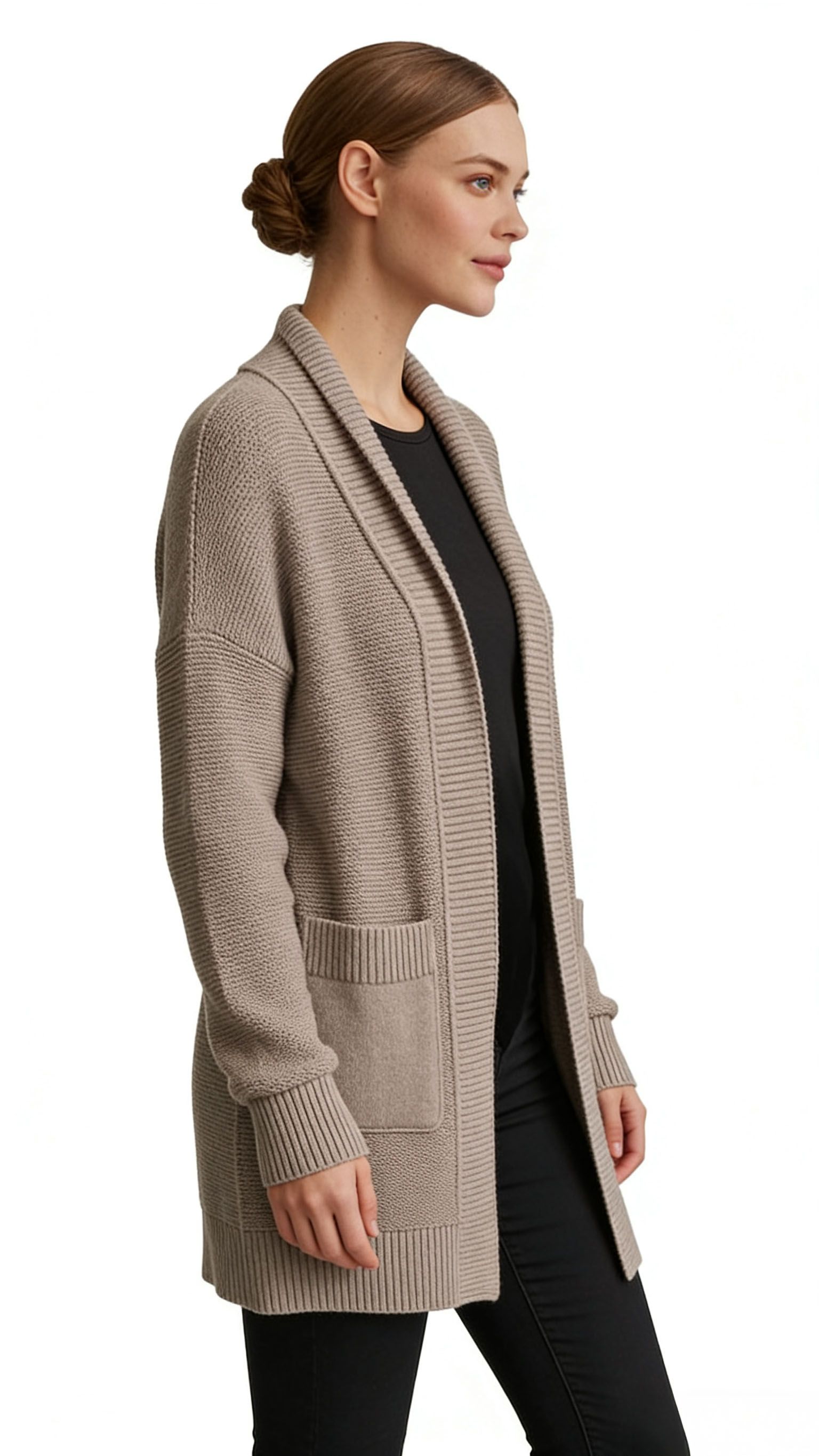 s106Warm Mist Grey Open Cardigan