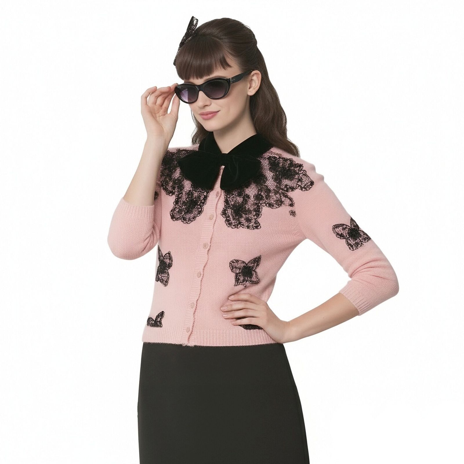 Sakura Pink Lace & Butterfly Knit Cardigan