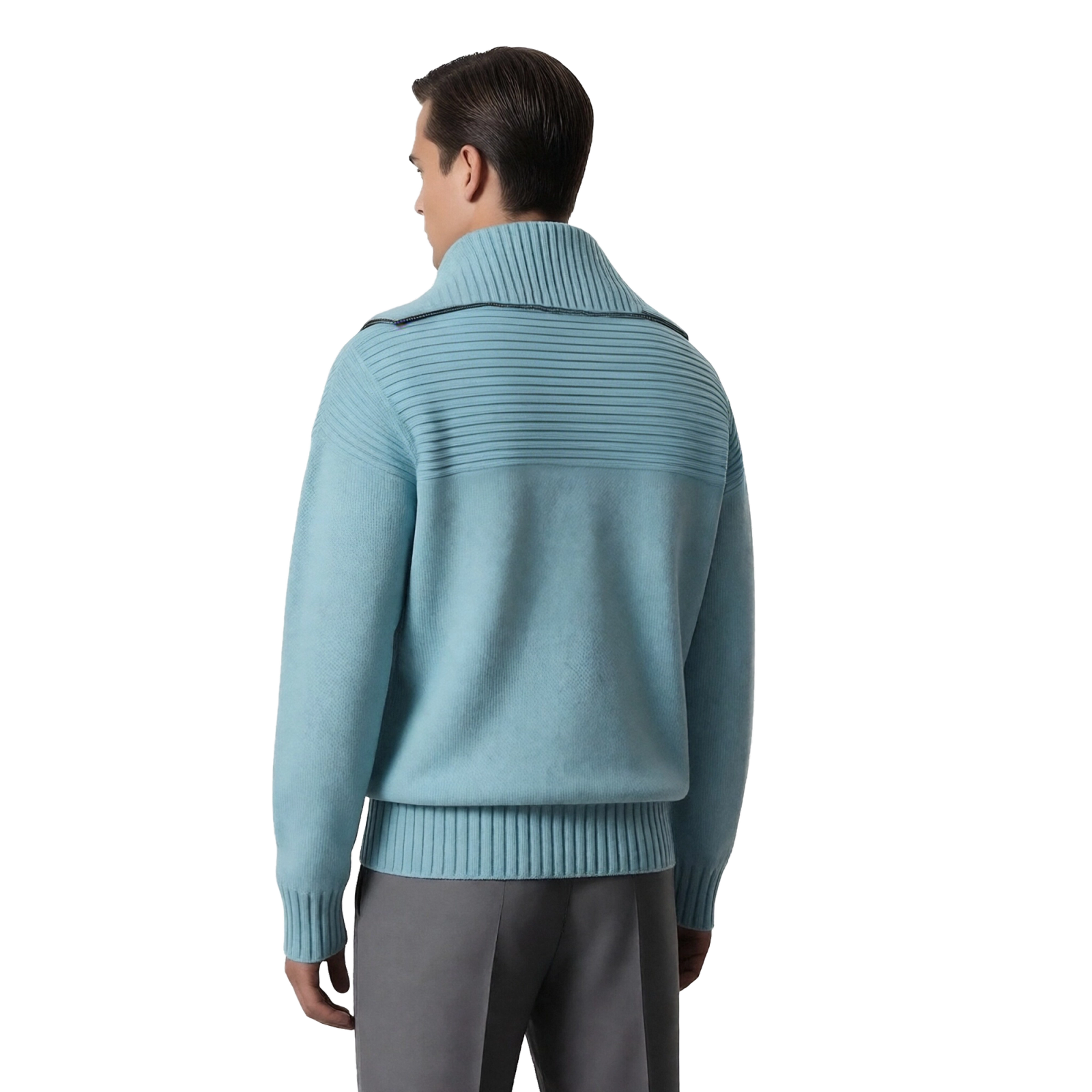 m002Sky Blue Half-Zip Funnel Neck Knit Sweater