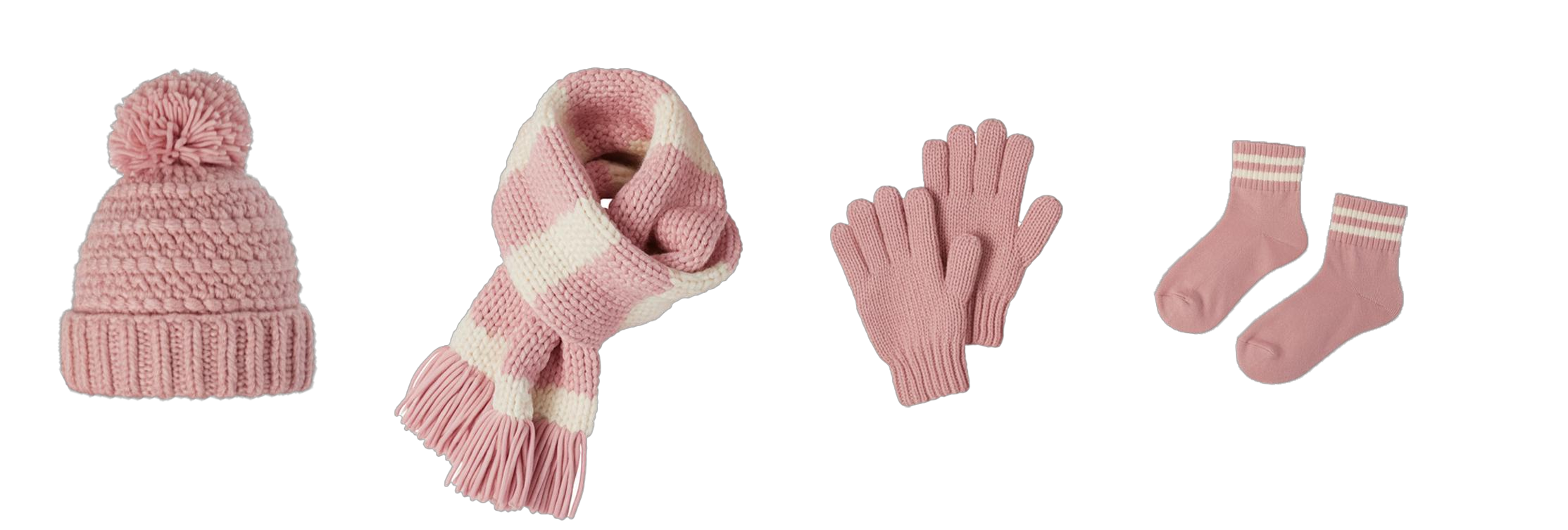 Checkered Pom Pom Fringe 4-Piece Winter Set