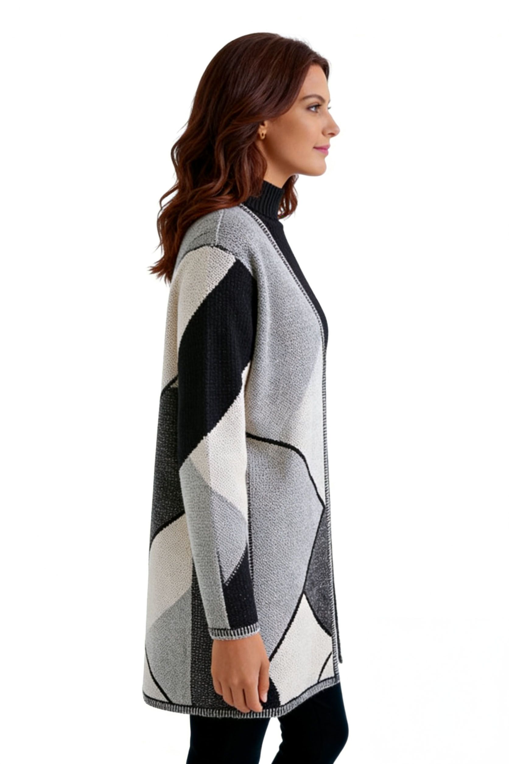 s114Grey Geometric Block Cardigan