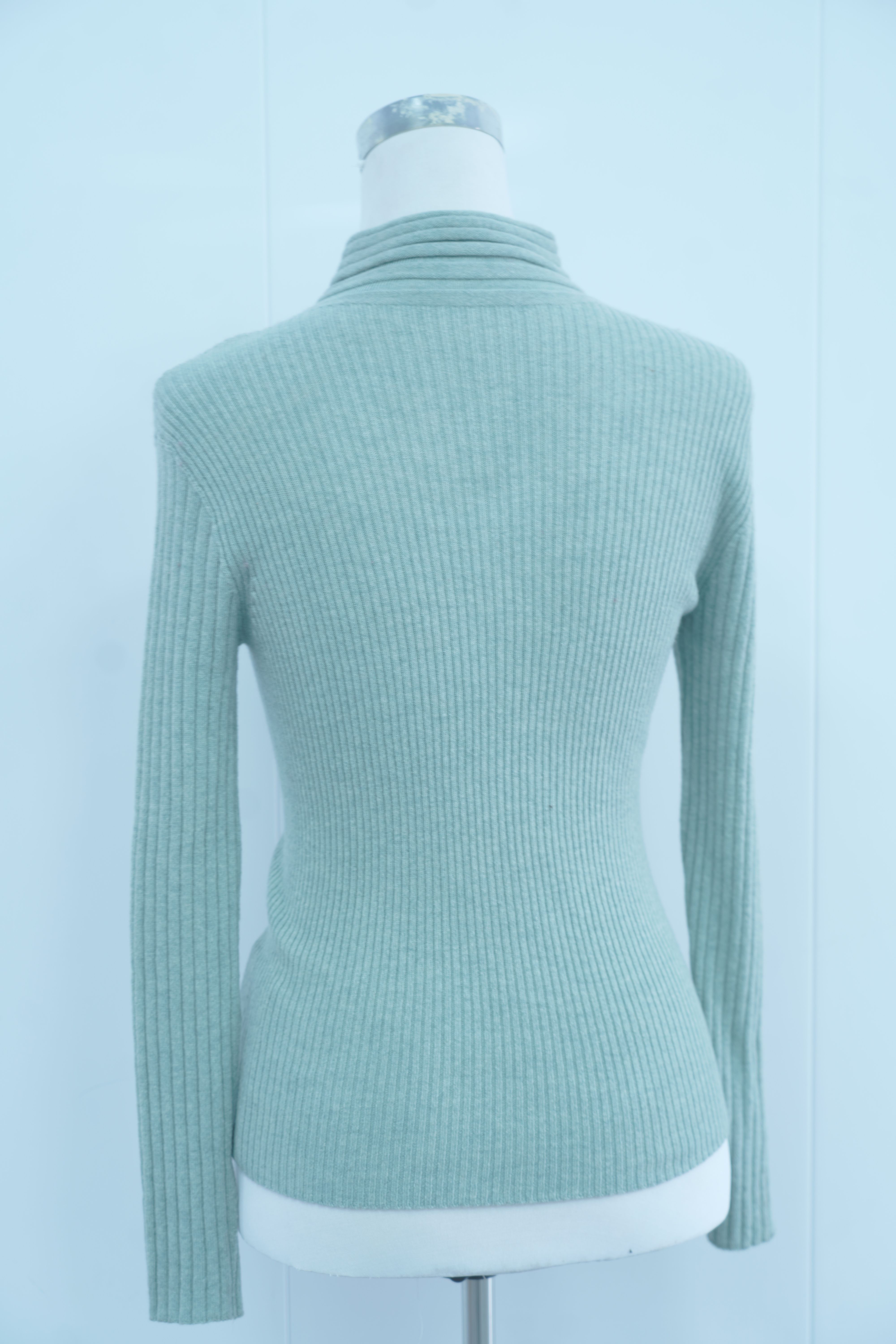 s005Mint Green Turtleneck Ribbed Knitted Base Layer