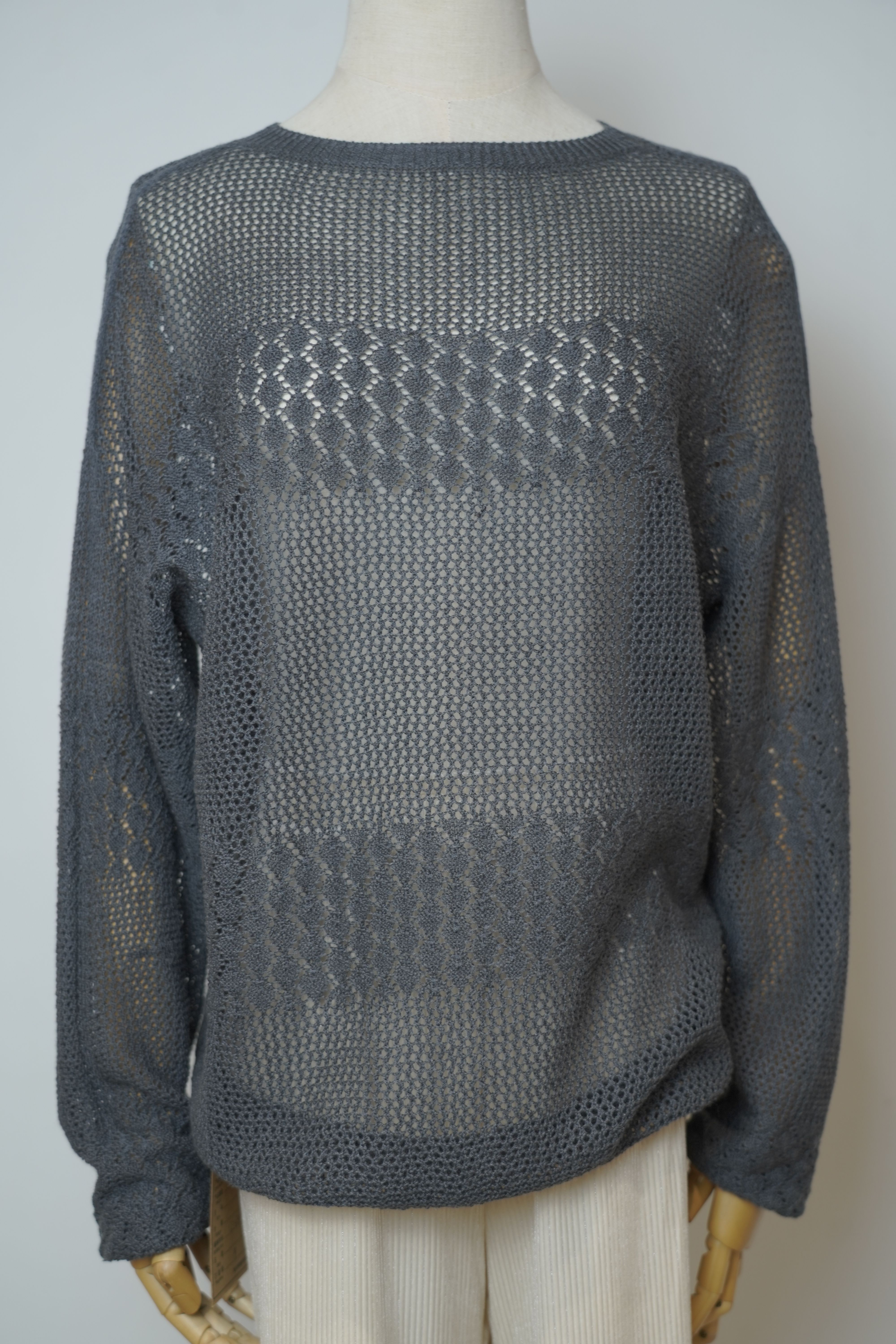 s023Charcoal Grey Textured Hollow-Out Knit Top