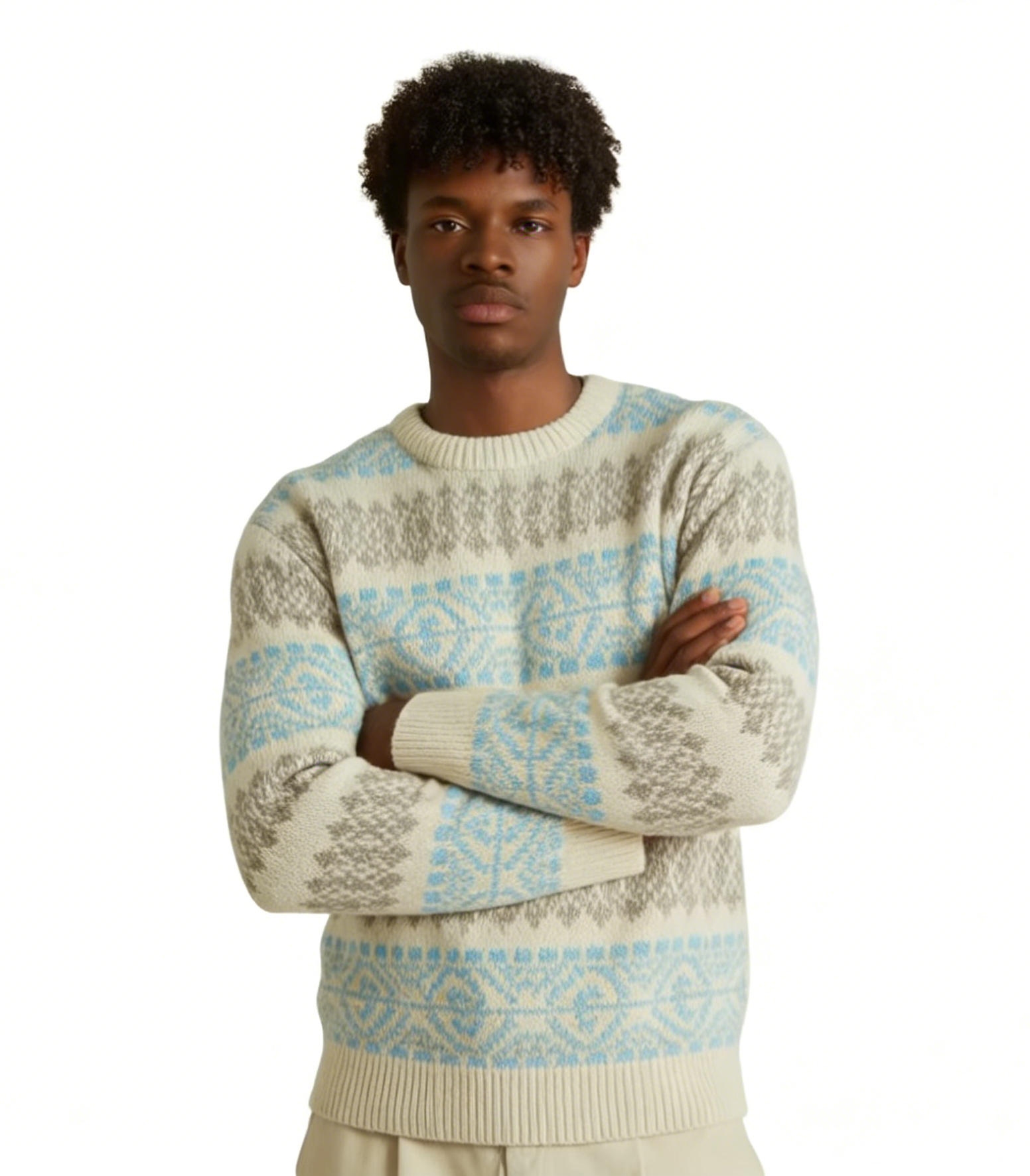m006Frosted Fair Isle Knit Sweater