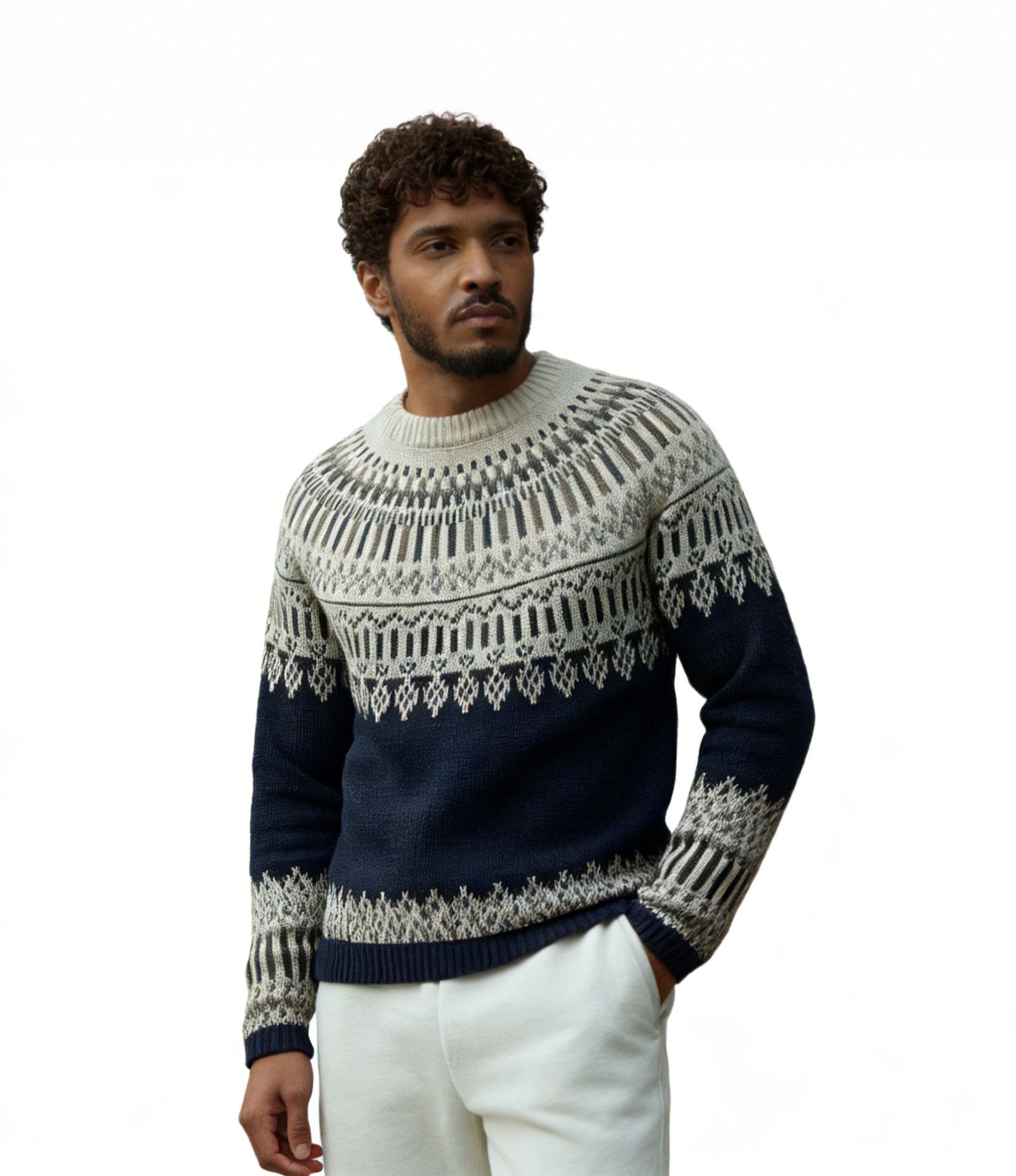m004Nordic Snow Fair Isle Knit Sweater
