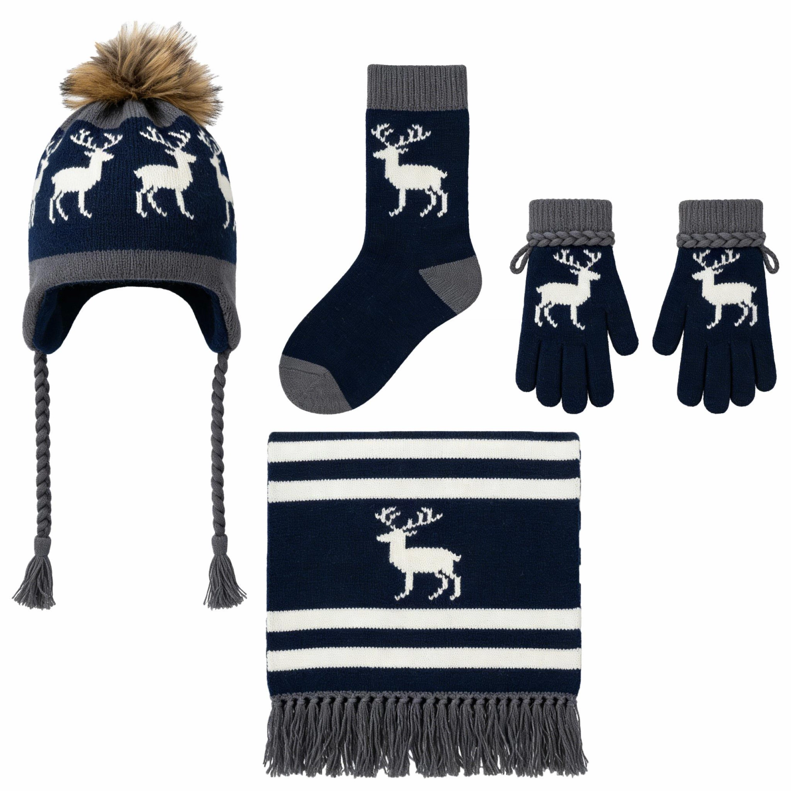 Reindeer Knit 4-Piece Winter Set