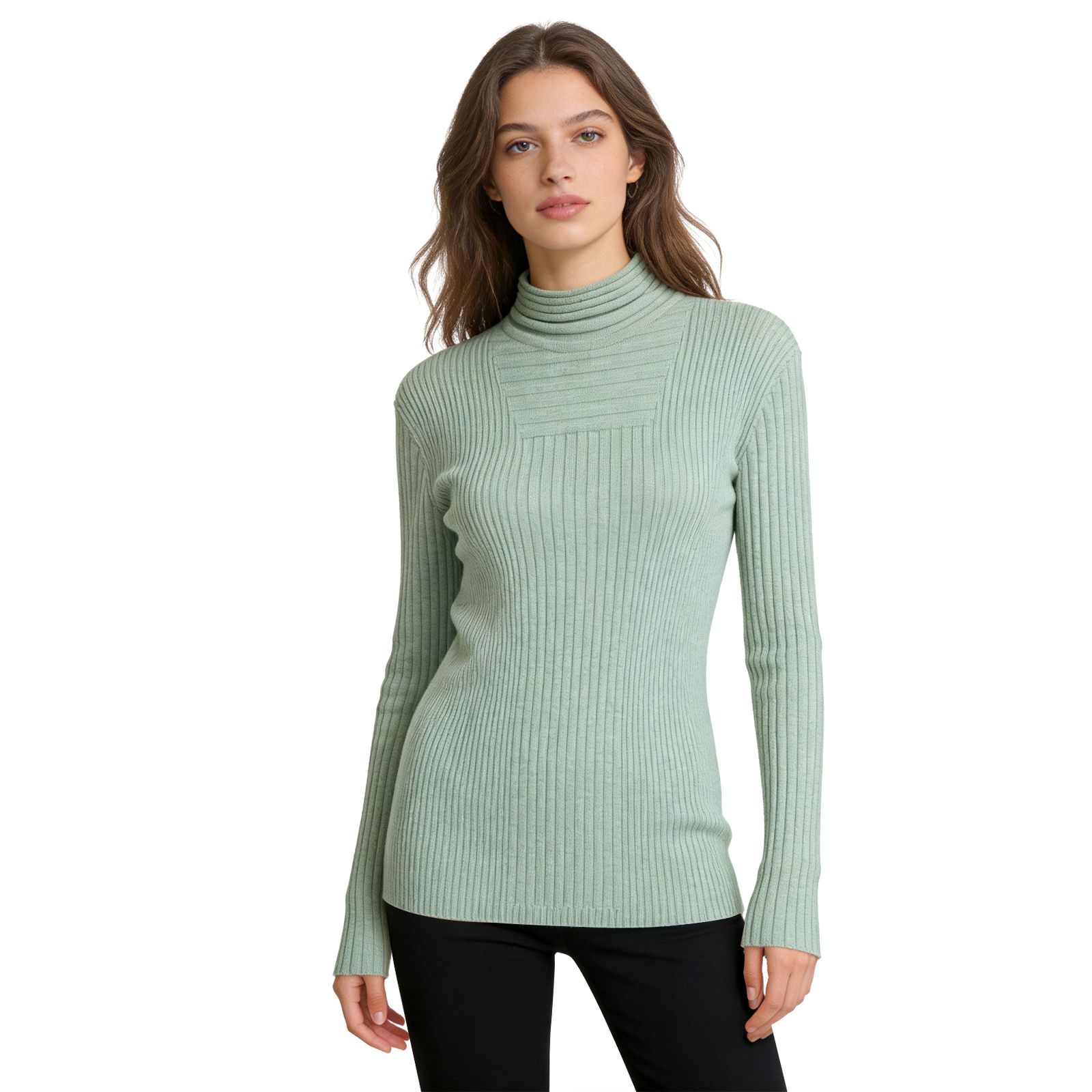 Mint Green Turtleneck Ribbed Knitted Base Layer