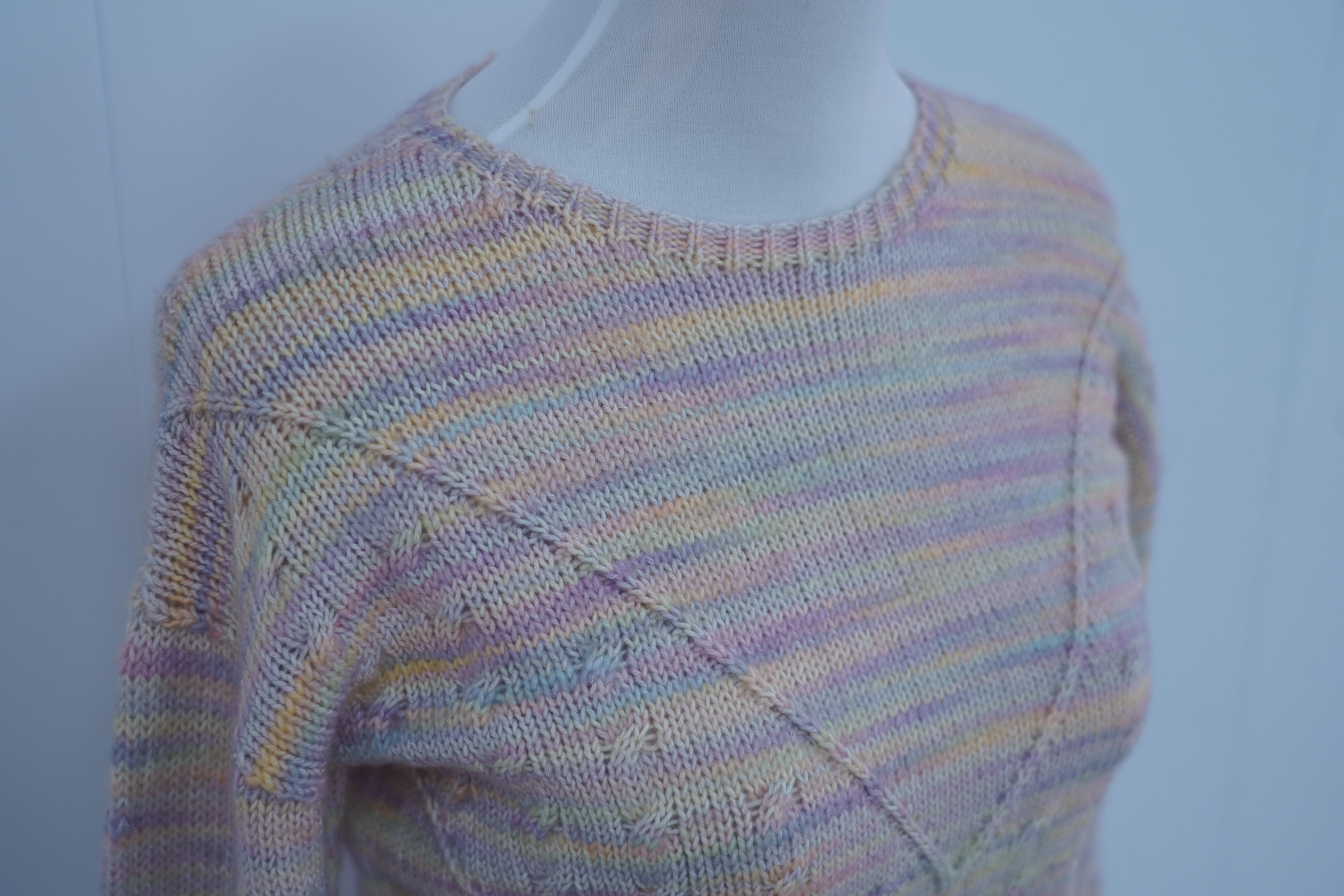 s015Rainbow Gradient Openwork Knit Crew Neck Sweater
