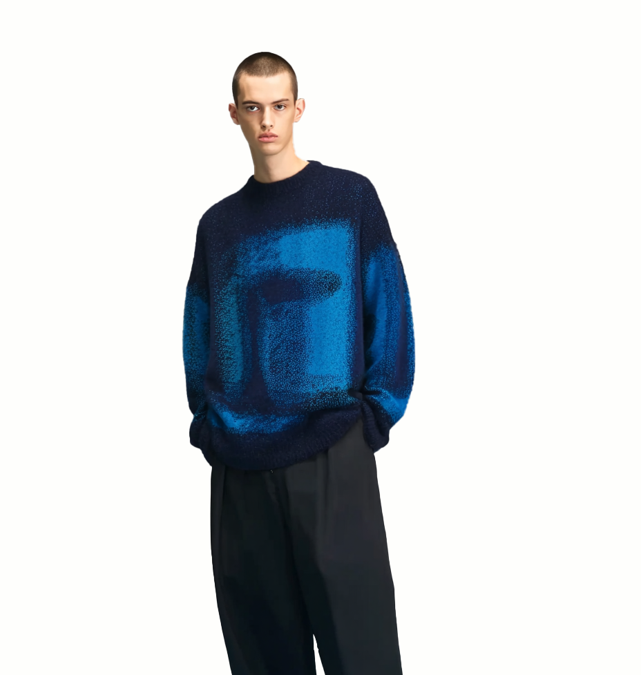 m020Deep Sea Stardust Gradient Jacquard Crewneck Sweater