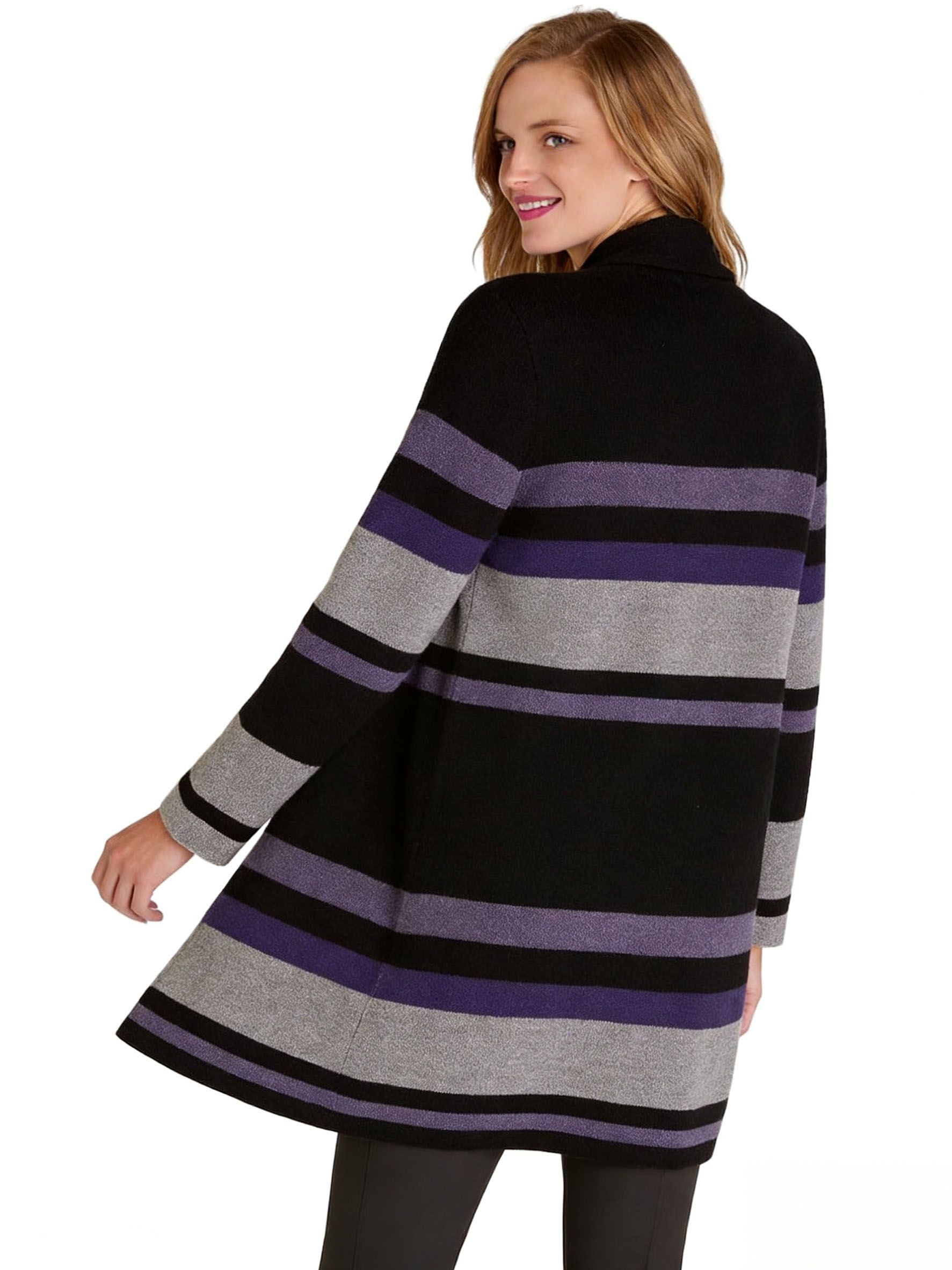 s110Purple Stripe Open Cardigan Coat